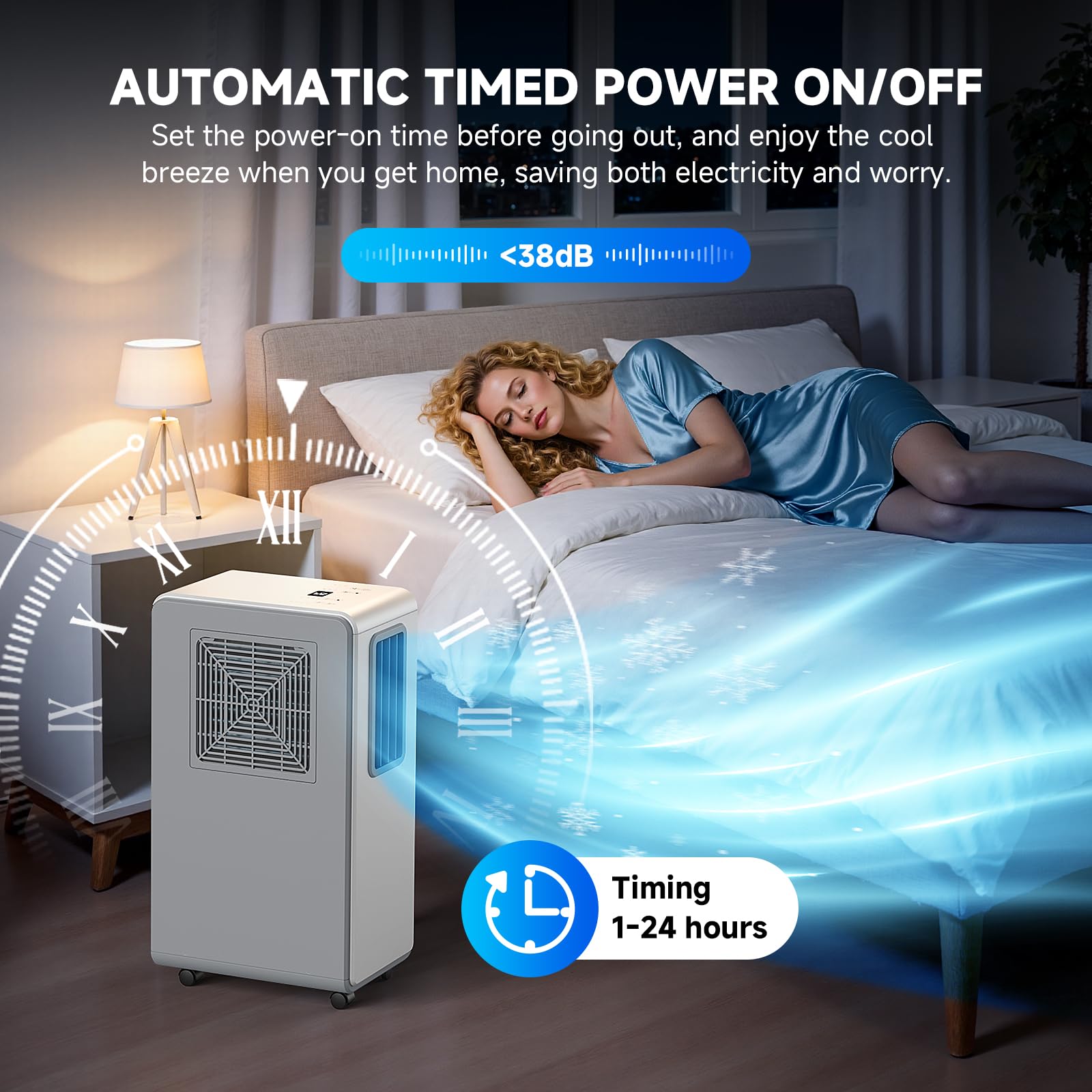 4 en 1 Aire acondicionado portátil,combina funciones de refrigeración, deshumidificación ventilación, silencioso, Ideal para hogares, oficinas y cocinas（Blanco puro）