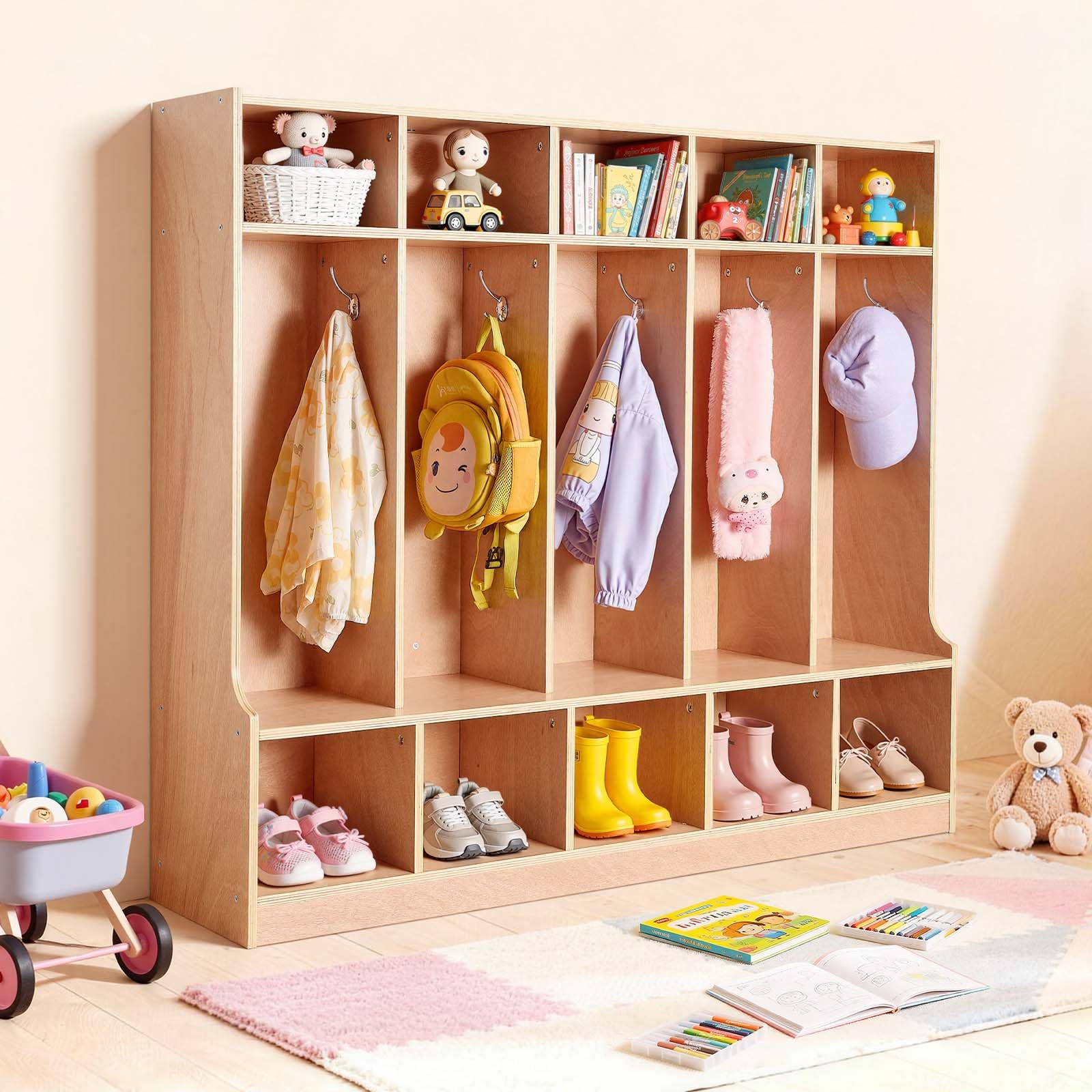 Amazon.com: VEVOR 5-Section Coat Locker with Bench, Kids Lockers
