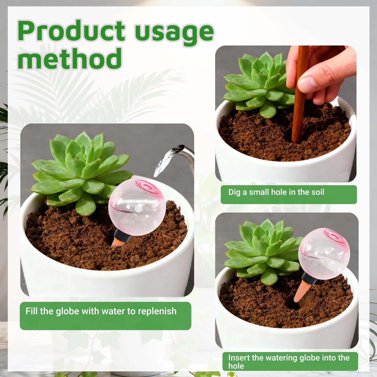 Lot de 4 globes d'arrosage automatique en plastique pour plantes d'intérieur et d'extérieur (rose)