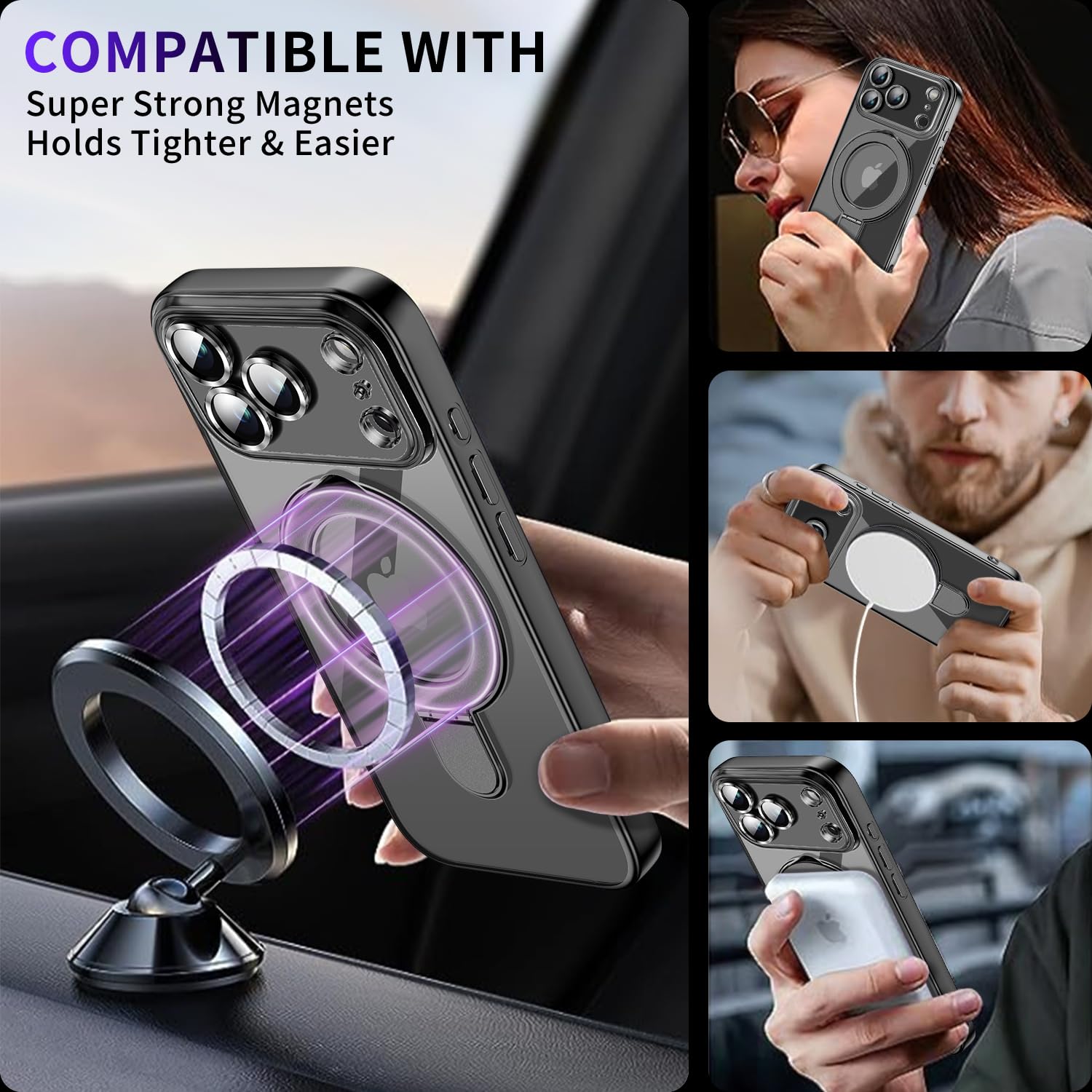 Custodia magnetica per iPhone 5 Pro Max con supporto invisibile [compatibile con MagSafe] [protezione completa dell'obiettivo della fotocamera] [protezione militare contro le cadute] antiurto