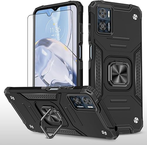Asuwish Funda de teléfono para Motorola Moto E22E22i 4G con protector de pantalla de vidrio templado y soporte de anillo delgado híbrido protector disponible en Yaxa Peru