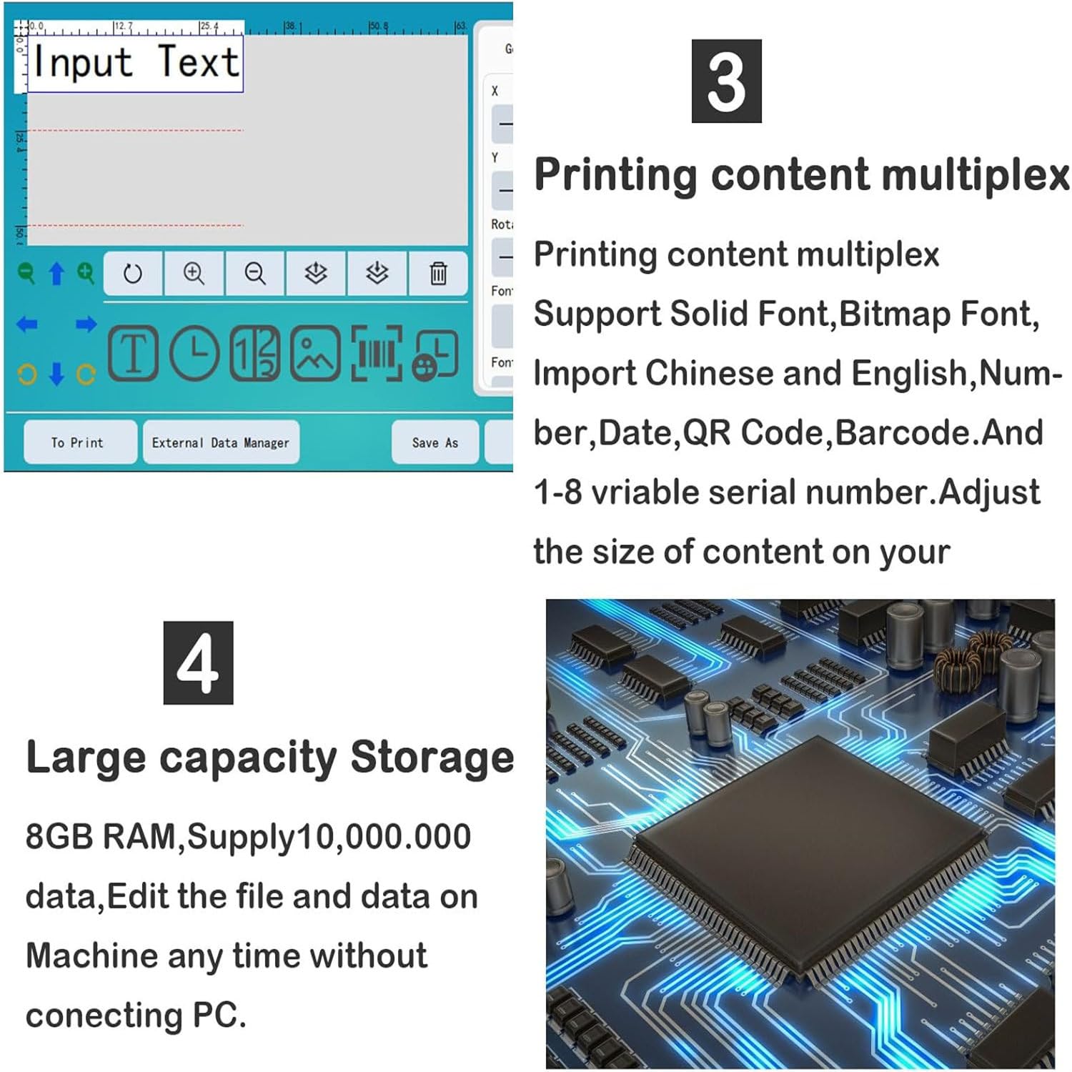 Macchina di Codifica Automatica, Macchina di Codifica Online, Stampante di Data, per Codice QR/Testo/Numero di Lotto/Etiqueta/Data (25.4mm)