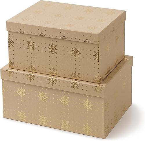 Soul & Lane Christmas Gift Boxes with Lids, Vintage Kraft Reusable Christmas Nesting Boxes for Presents, Decorative Cardboard Large Holiday Storage