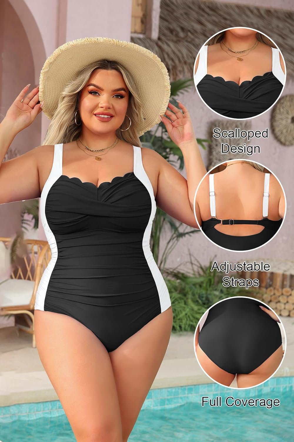 Aqua Eve Womens Plus Size One Piece Swimsuit- Tummy Control Bathing Suit Full Coverage Swimwear