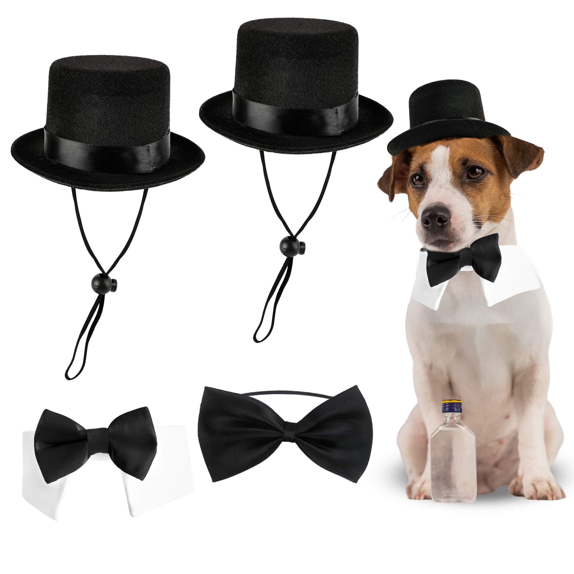 4 Pcs Pet Formal Halloween Costume Accessories Puppy Gentleman Costume Dog Wedding Bow Tie Top Hat for Small Medium Dogs Cats Halloween Party Photo Props