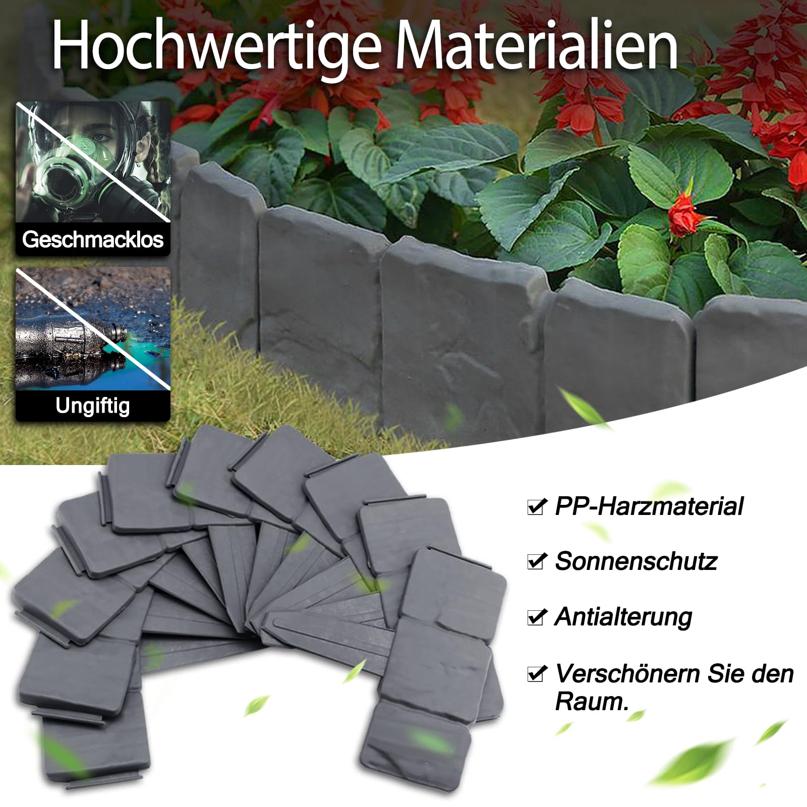 Beetumrandung Kunststoff 80 Stück PP Steinmuster 20m