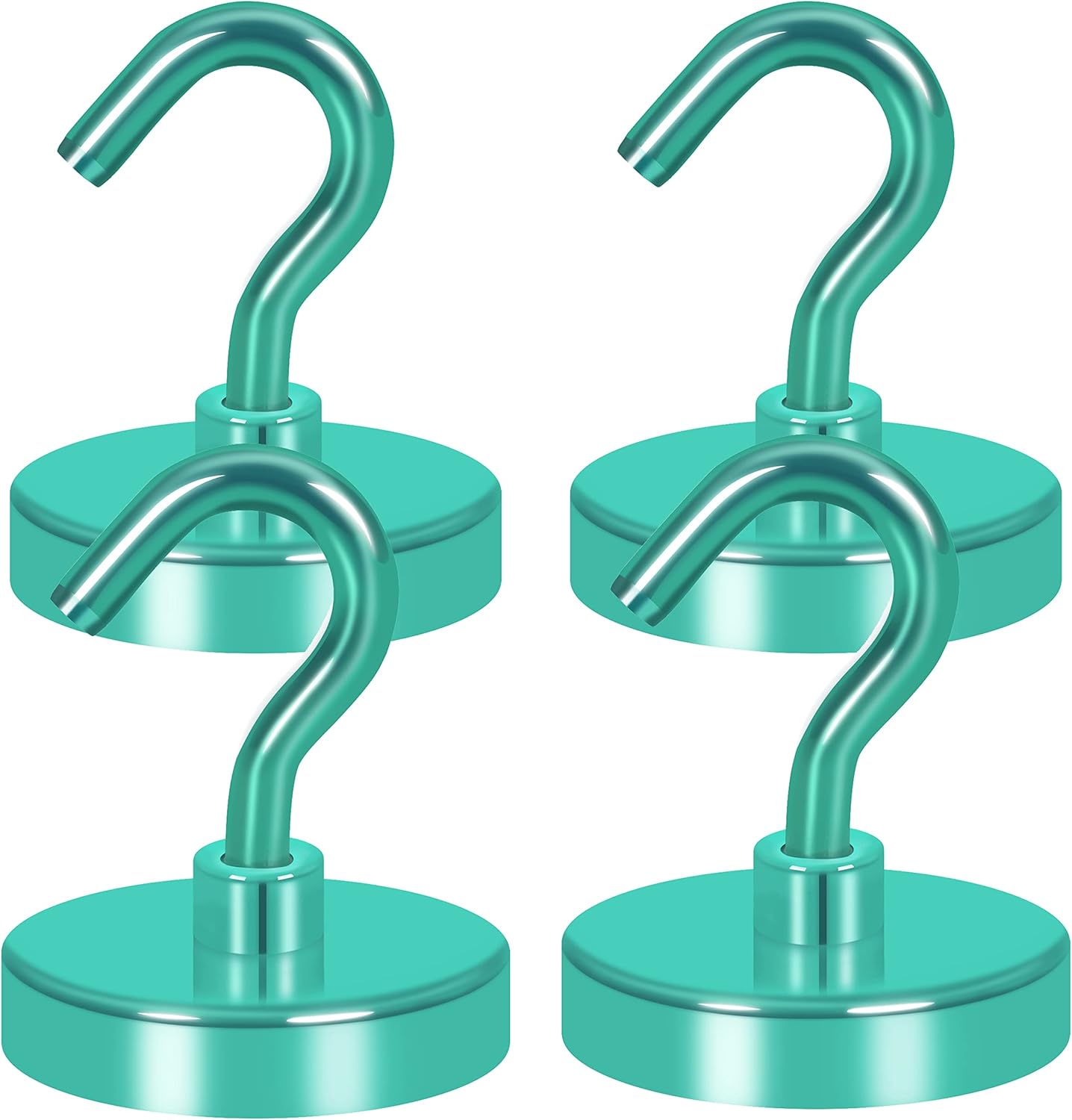 Neosmuk Magnetic Hooks Heavy Duty, Strong Magnet with Hook for Fridge, Super Neodymium Extra Strength Industrial Hooks for Hanging, Magnetic Hanger for Toolbox, Cruise, Grill(Green,4 Pack) Green 130lb+ Magnetic Hooks