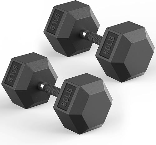 Miniatura 16 de Juego de mancuernas hexagonales de 40 a 575 libras, mancuernas de ejercicio y fitness con revestimiento de goma, peso de mano para entrenamiento de