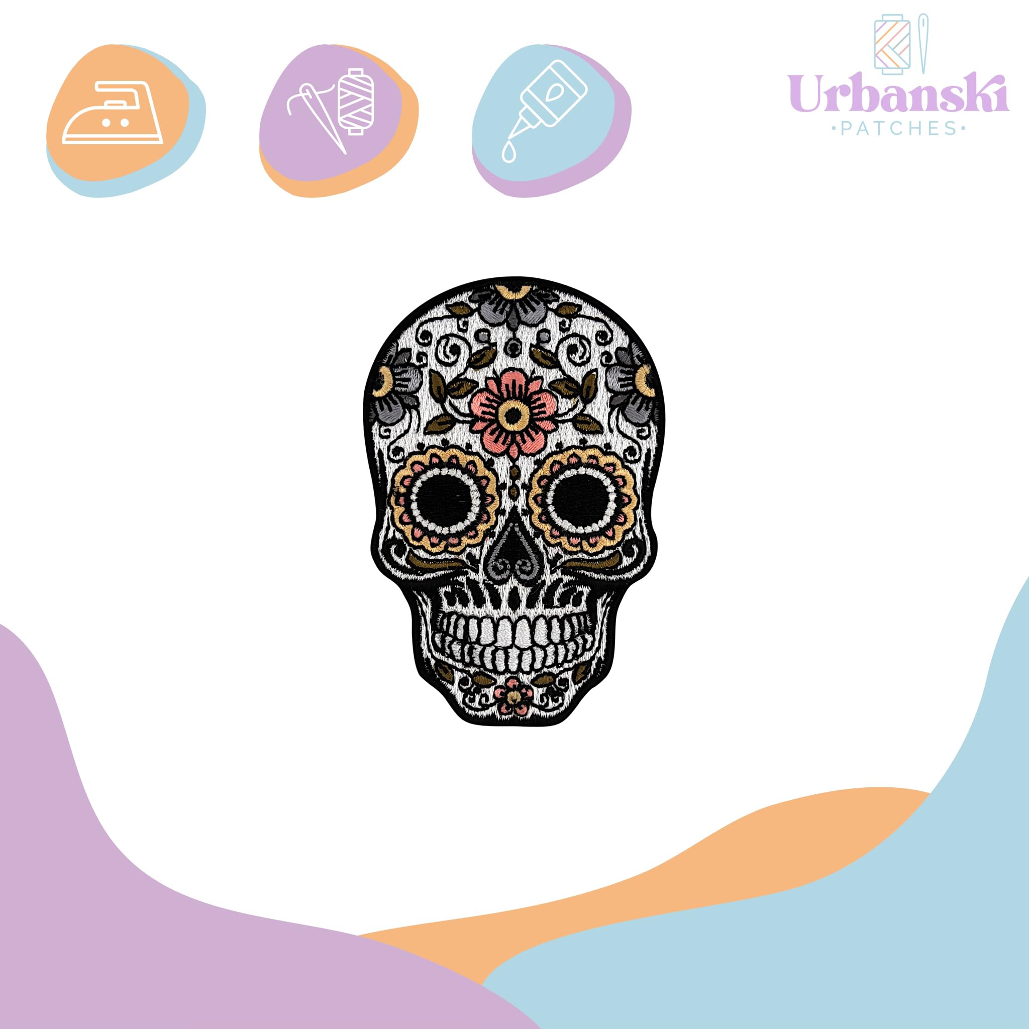 Toppa Termoadesiva Grande Teschio Mexican Skull, 26 X 18 Cm, Da Cucire O Stirare, Per Giacche E Jeans