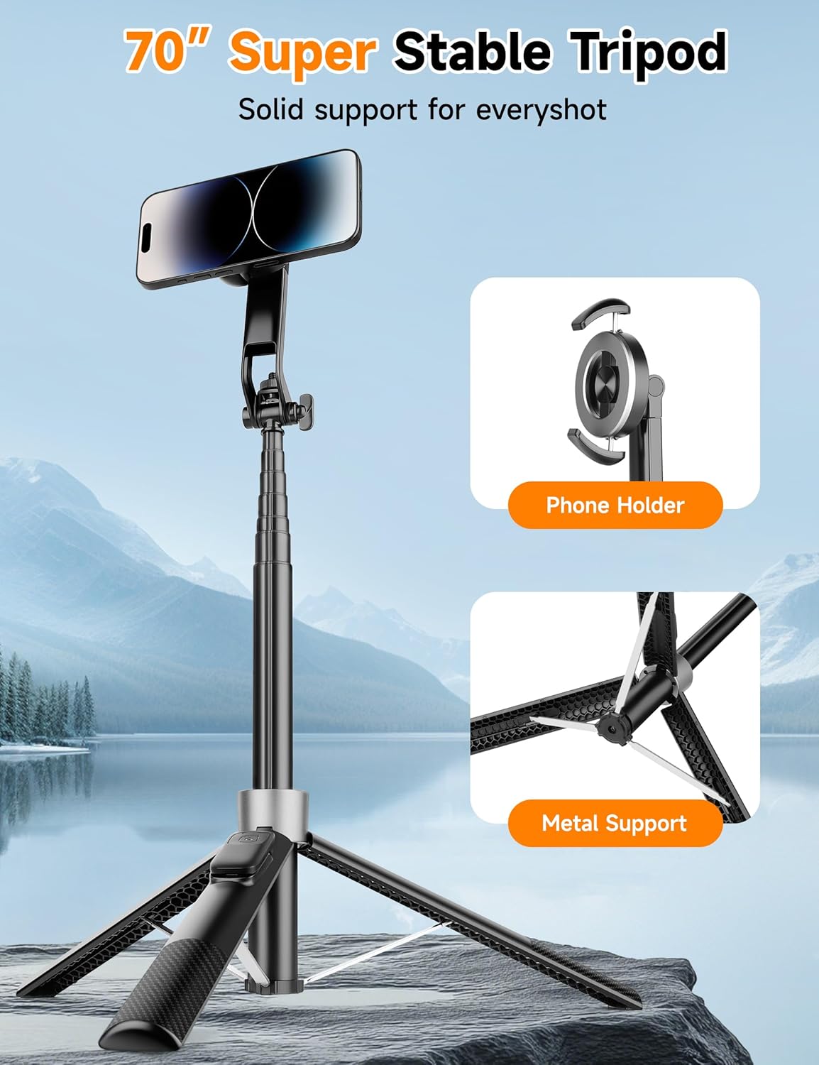 86" Tall Tripod for iPhone with Flexible Gooseneck & 70" Magnetic Phone Tripod for Selfies, Video Recording,Travel, Compatible with iPhone Android