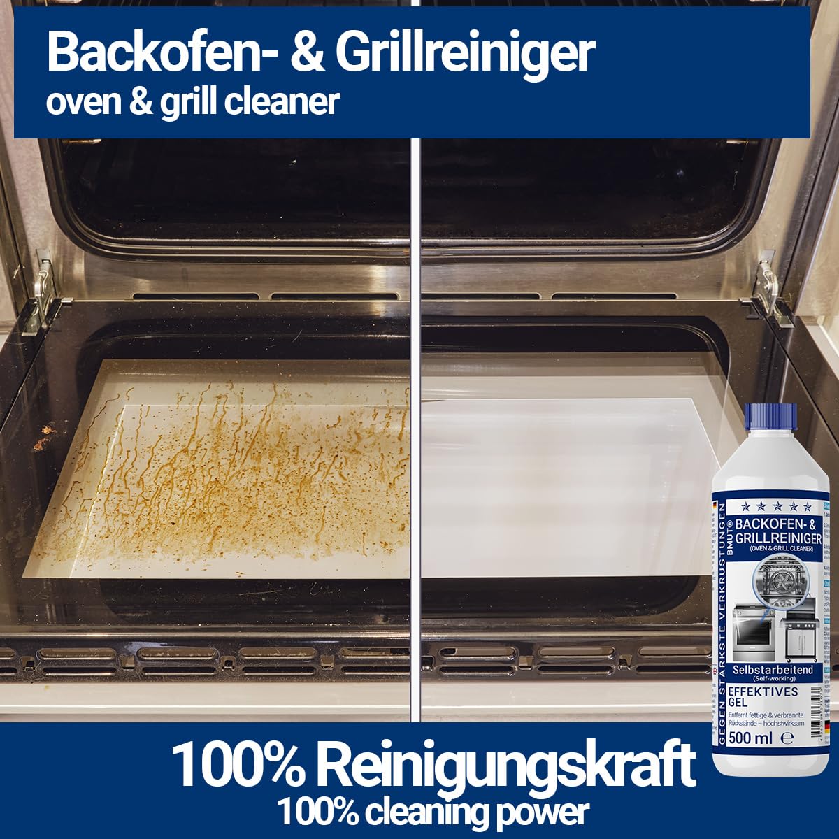 1000ml detergente per forno extra forte | con pennello | gel pasta | detergente per barbecue | contro lo sporco ostinato e le incrostazioni | autopulente (2x500ml)