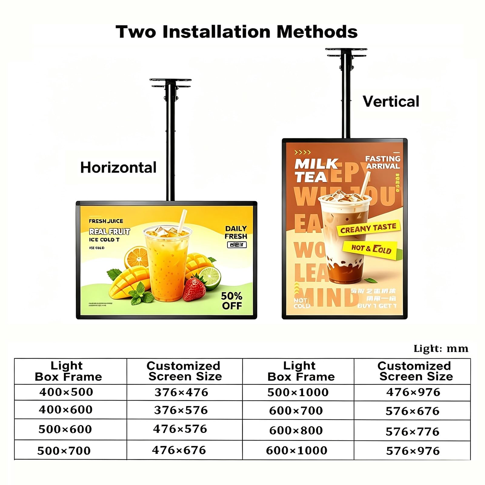 Ultra-cienkie pudełko z klipsem z ramą LED, podświetlany wyświetlacz plakatowy, podświetlany panel menu, panel ścienny do restauracji, kawiarni (40 cm x 50 cm)