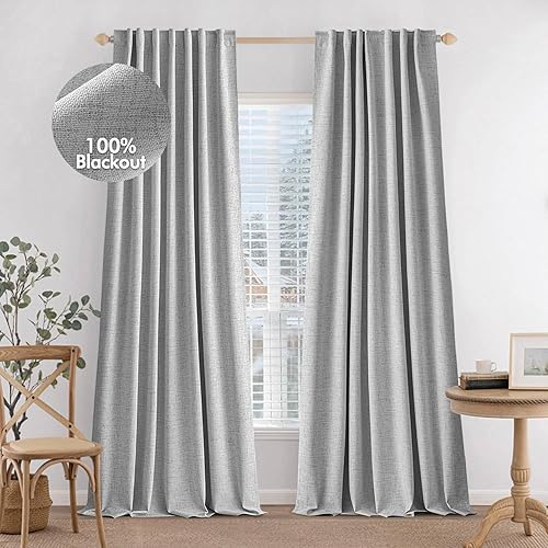 Miniatura 17 de MIULEE Cortinas 100% opacas de 84 pulgadas de largo, cortinas de lino para dormitorio, sala de estar, tratamiento de ventana, aislamiento térmico,