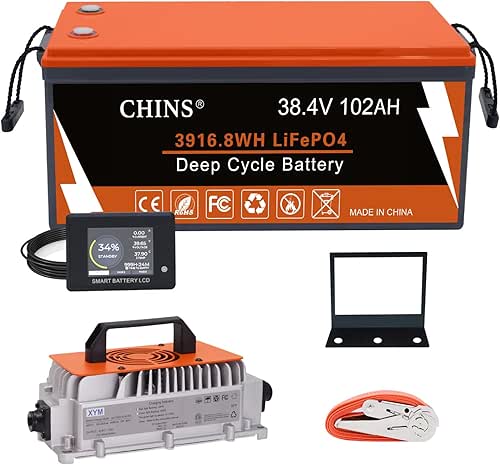 CHINS 36V 102Ah Golf Cart Battery, Built-in Smart 200A BMS,