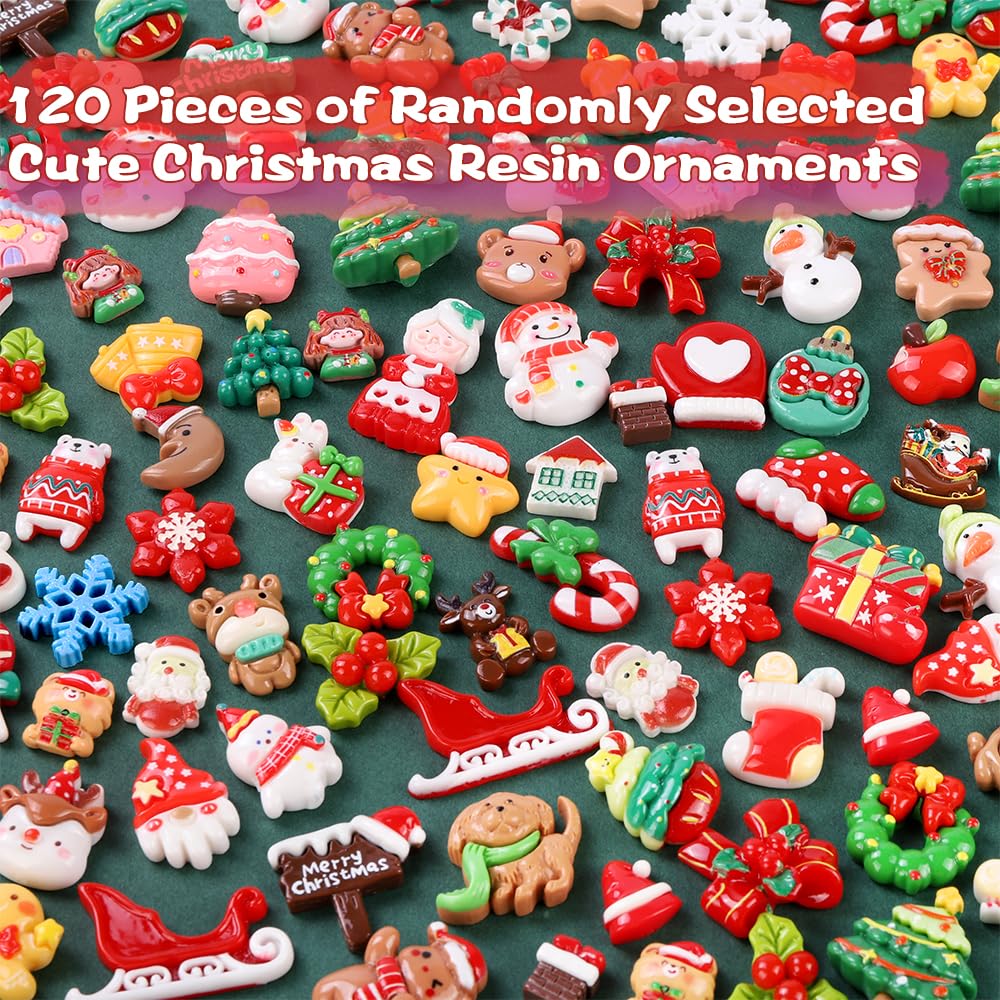 XIMISHOP 120PCS Christmas Resin Flat back Charms,60 Styles Assorted Cute Christmas Miniature Resin Charms Embellishments for Xmas Flat Back Slime Charm Accessories DIY Crafts - Image 4