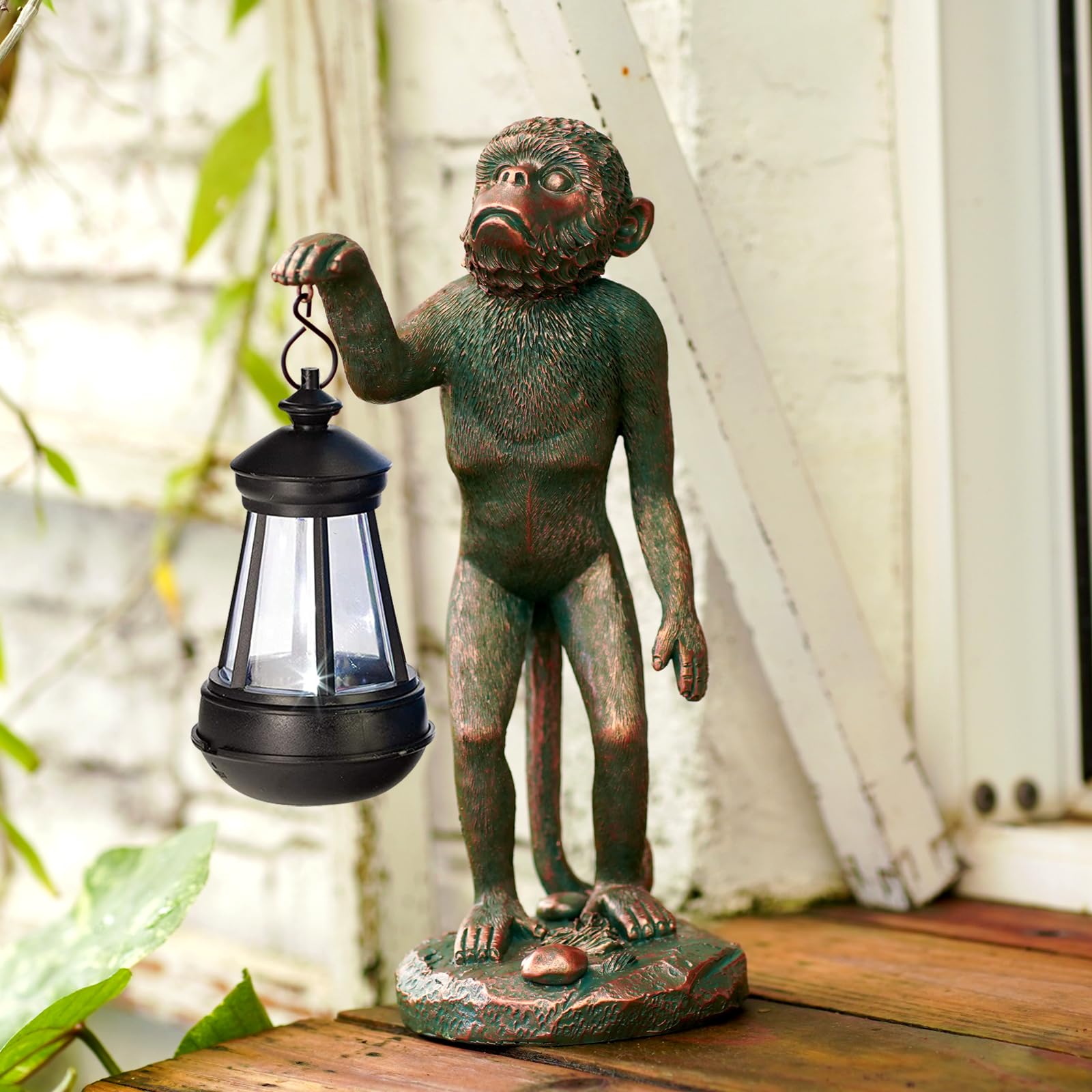 QeemanMonkey with Solar Lights Statue-Weather Proof Resin Chimpanzee for Garden Decor Lawn Yard Art-Outdoor Figurines Sculpture–Gifts for Christmas/Anniversaries/Birthday