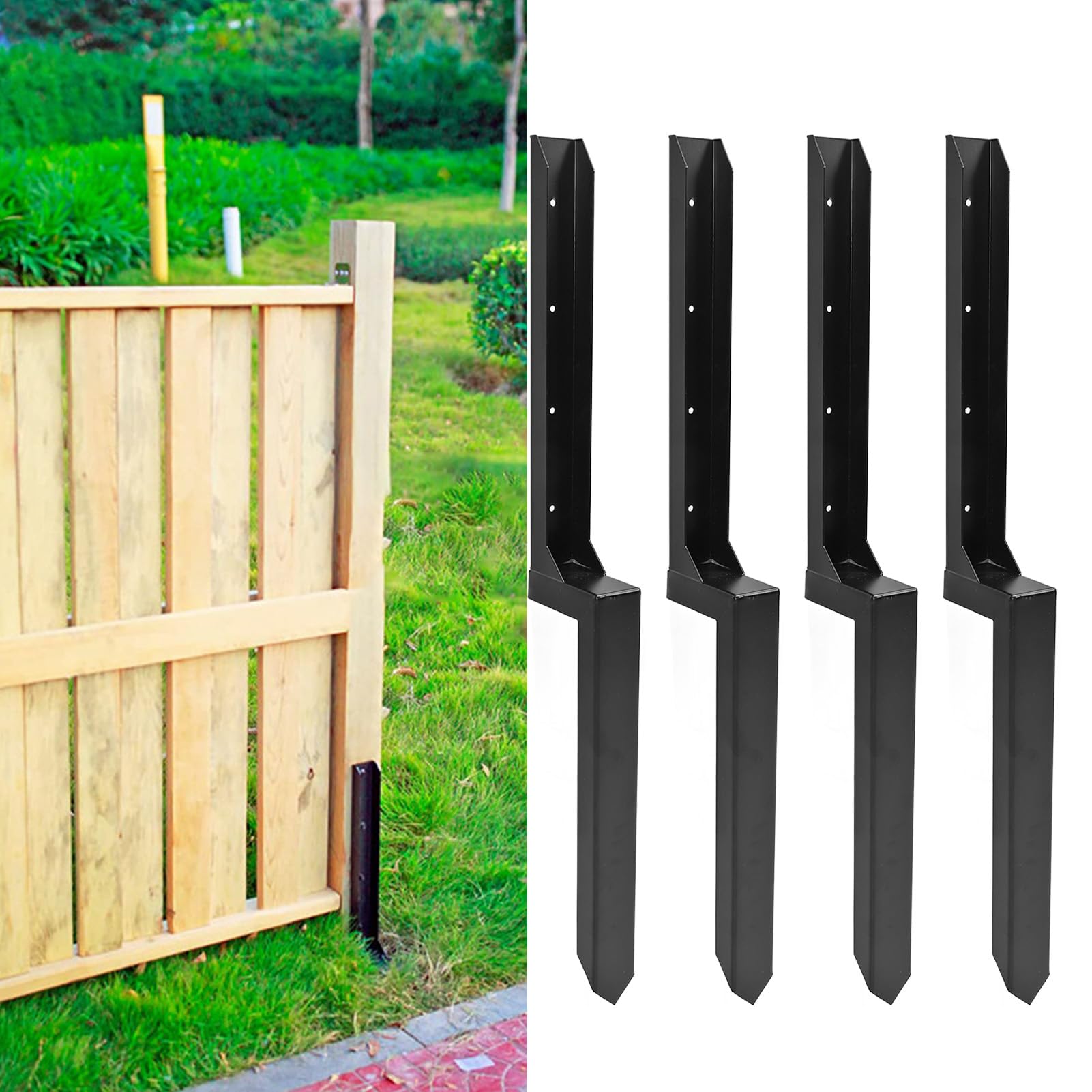 Kit de Soportes de Poste Cerca, Diseño en Forma Acero Servicio Pesado, Soporte 3D, Instalación Fácil Cerca Madera Rota Inclinada (4 Paquetes)