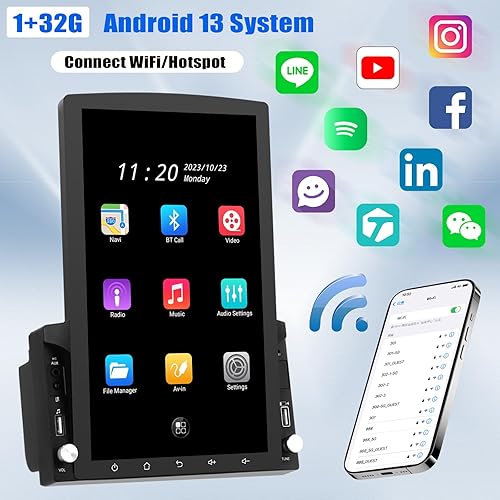 Miniatura 6 de 2+32G Android 11 Estéreo de coche doble DIN con Apple Carplay inalámbrico y Android Auto, 9.5 '' pantalla táctil vertical radio de coche con GPS