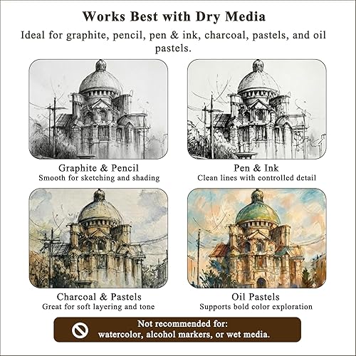 Miniatura 6 de Cuaderno de bocetos de 9 x 12 pulgadas, bloc de bocetos con espiral superior, paquete de 1 bloc de 100 hojas (68 libras/3.53 oz/m² - 100 g/m2)