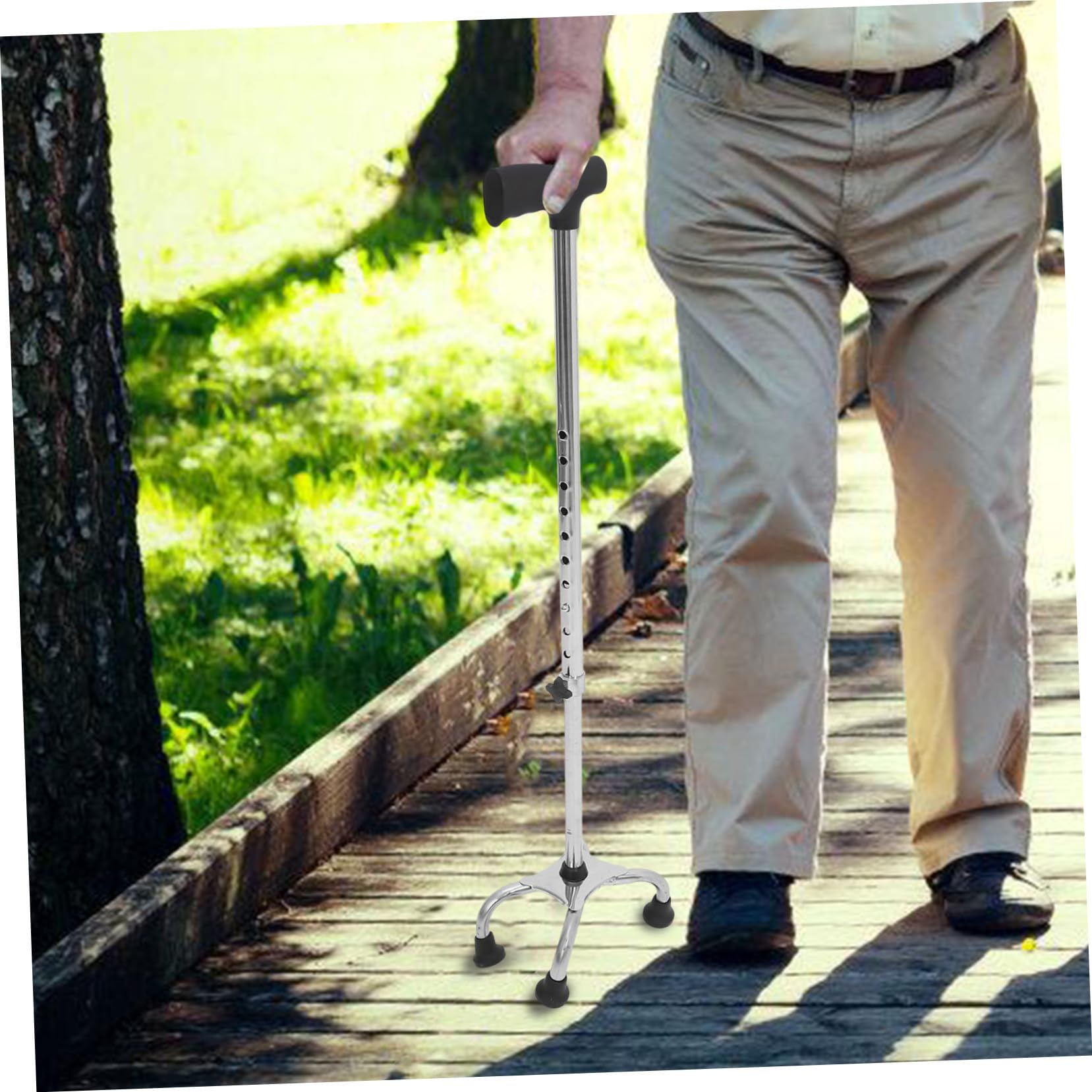 FRCOLOR Bastón Ergonómico Ajustable de Acero Inoxidable con Base Antideslizante para Mayores Soporte Estable para Caminar para Hombres y Mujeres con Movilidad Reducida
