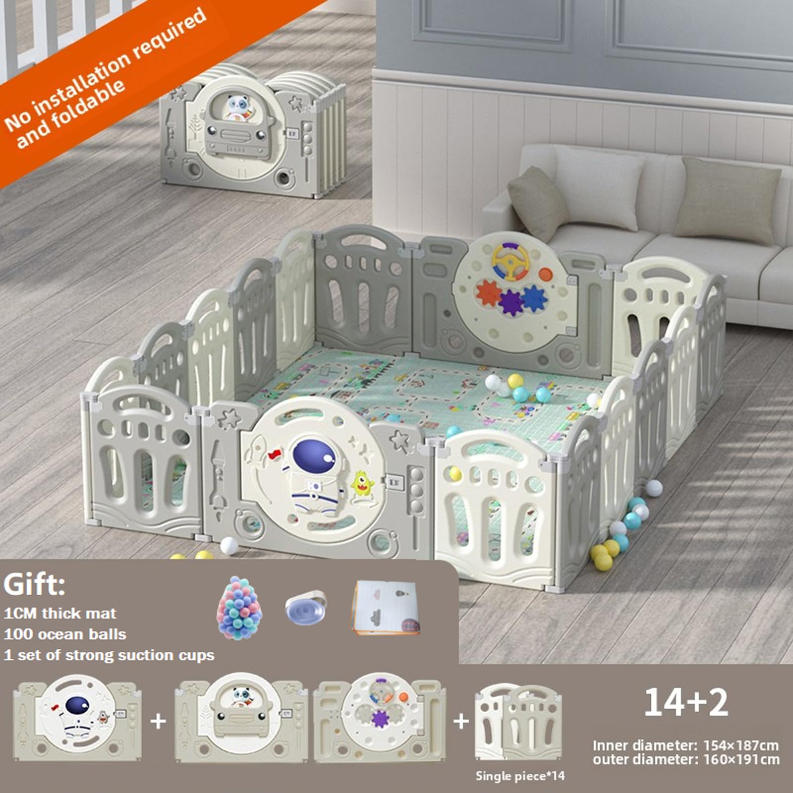 Magic ZC Parc Bebe, Grand Parc Bebe Modulable, Parc Bebe Pliable pour Enfants Intérieur Extérieur, Centre d'activités pour Nourrissons Aire de Jeux avec Éponge Anti-collision (Y 14+2)