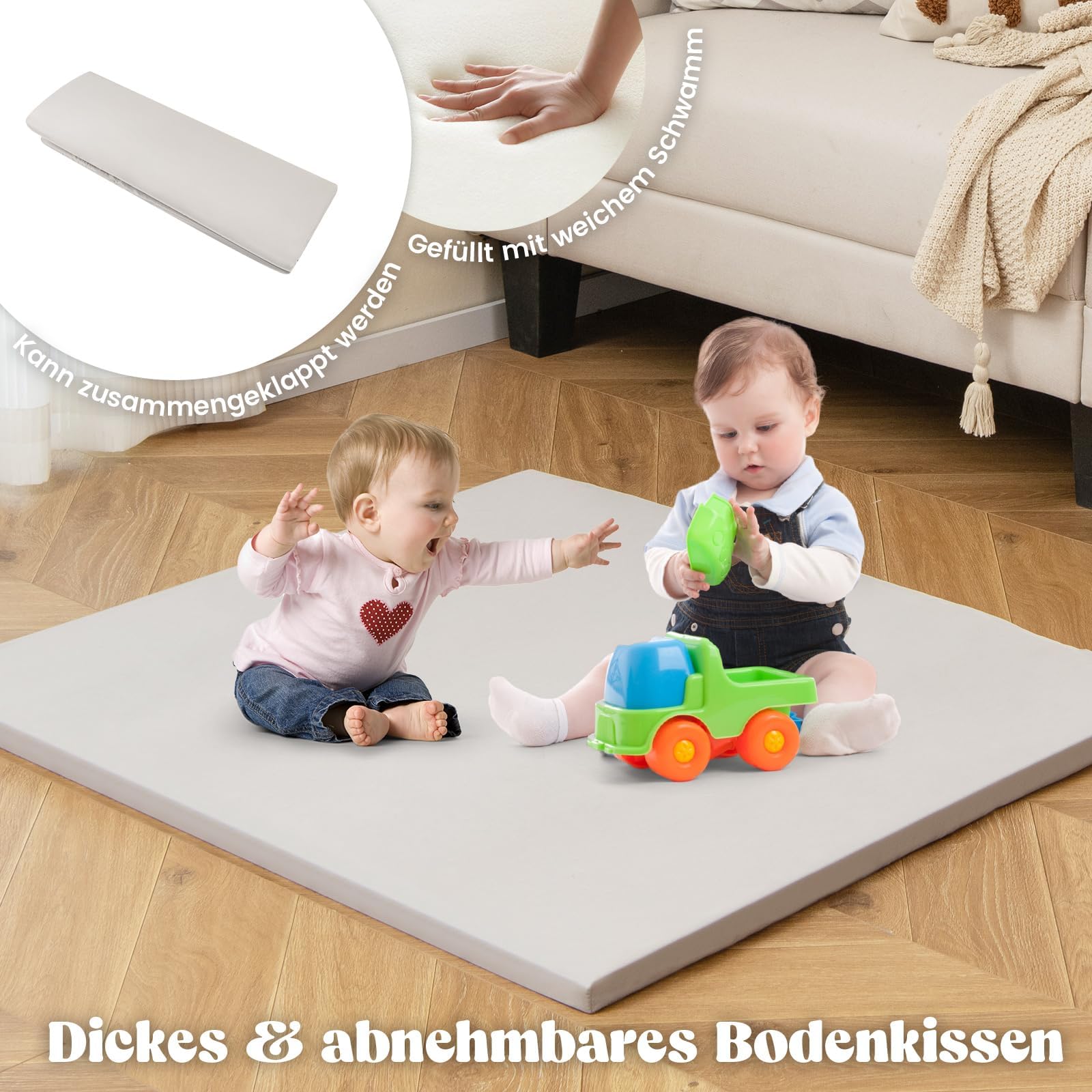 DREAMADE Kinderzelt für Drinnen mit Matte und Kindertisch & Stuhl Set und Aufbewahtungsbox, Spielzelt Kinderspielhaus, Indoor Spielhaus aus Holz für Kinder ab 2 Jahren (Groß mit 6 Boxen)
