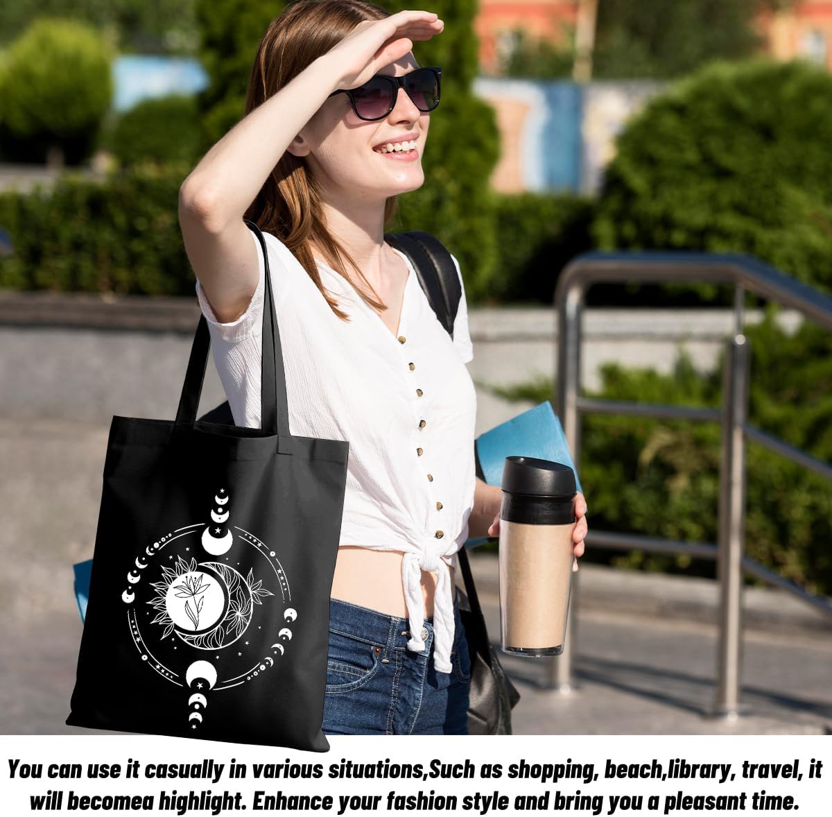 Mystic Sun and Moon Tote Bag Cottagecore Reusable Grocery Bags Sea Animals Western Cat Lover Gifts Weekender Bag - Image 5