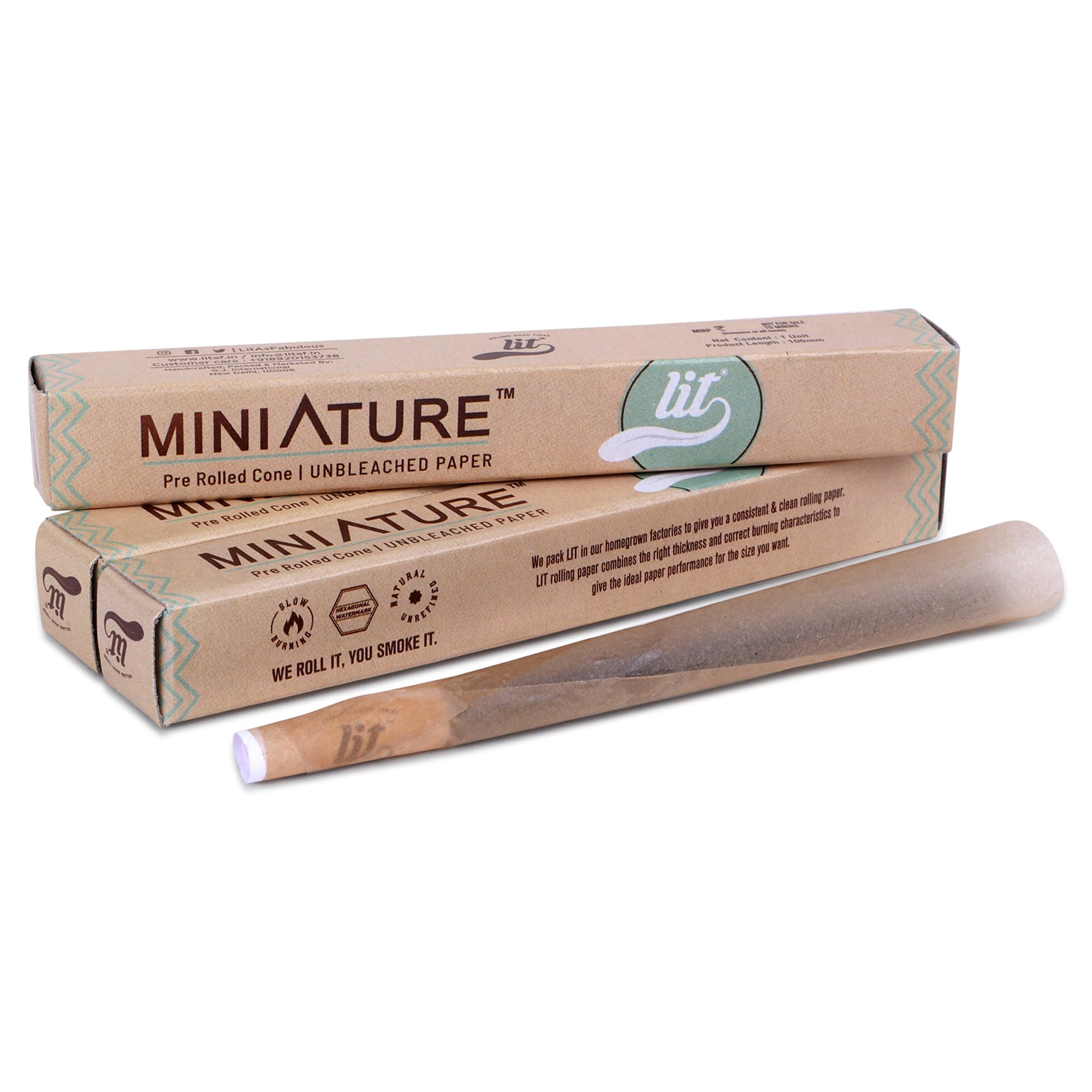 LIT MINIATURES Brown and Pure Rice Rolling Papers Cone (100mm Each cone, 60 Cones) 1