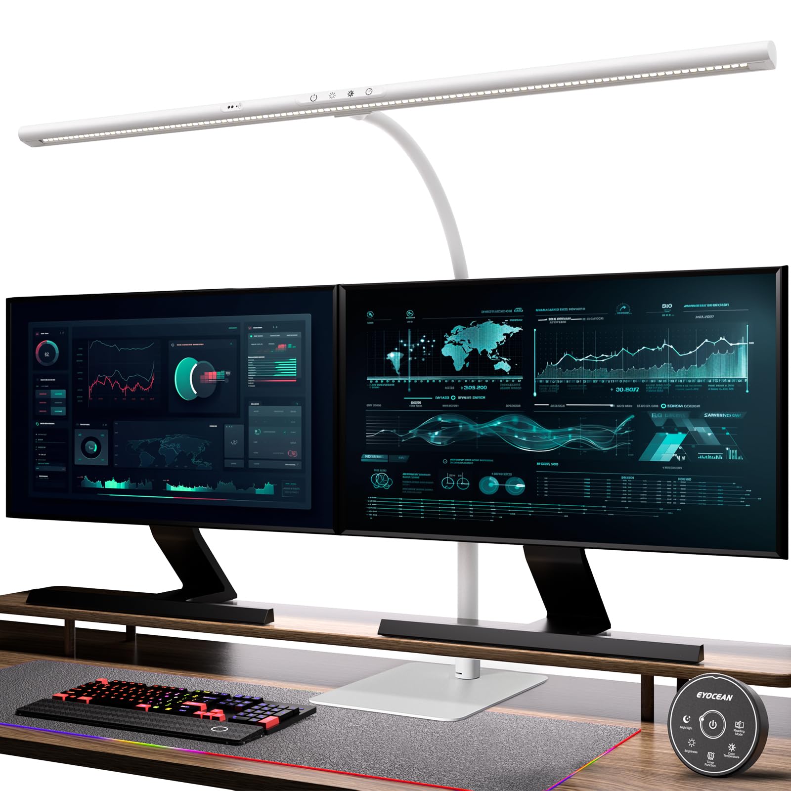 EYOCEAN Lámpara de Escritorio LED con Control Gestual y Control Remoto, Lámpara de Monitor Regulable de 24W 80cm, Lámpara de Luz Diurna para Oficina en Casa, Lámpara de Mesa, Blanco Mate