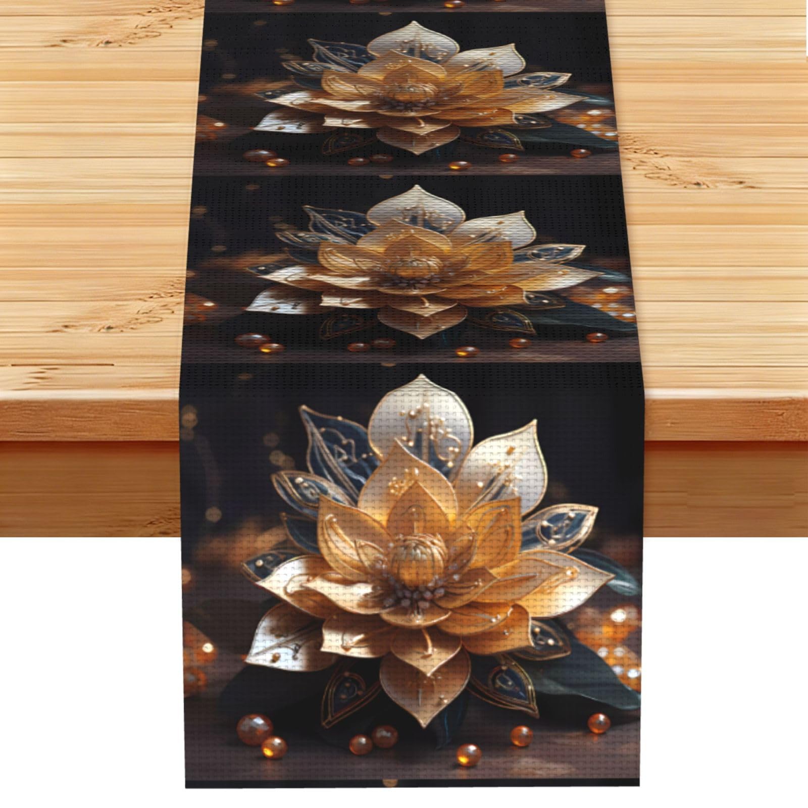 White delicate lotus flower Table Runner 13x72 Inch Dining Decor