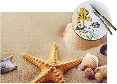 Miniatura 5 de 6 PCS PVC Placemats Set Place Mats Funny Starfish and Shells Non-Slip Weave Place Mats 12" x 18" Farmhouse Table Mat Set for Family Dinners Wedding
