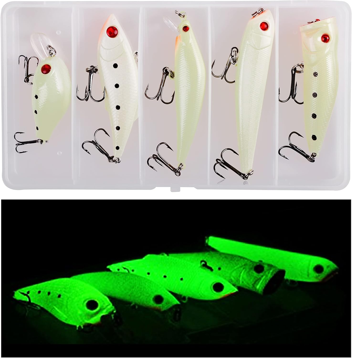 OROOTL Glow Fishing Lures Kit Luminous VIB Popper Crank