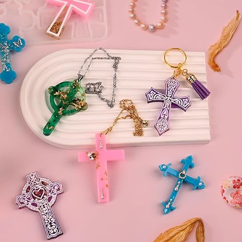 Miniatura 4 de Moldes de resina cruzada, 12 cavidades de resina epoxi para cruz, moldes de silicona para llavero, manualidades, collares, joyas, colgantes, hacer