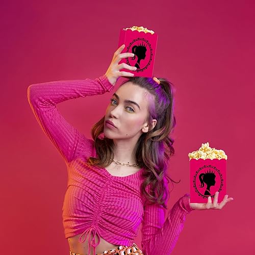 Miniatura 7 de 50 cajas de palomitas de maíz, color rosa intenso, tazas de papel de princesa, regalos de fiesta, cajas de dulces para niñas, cajas de dulces para