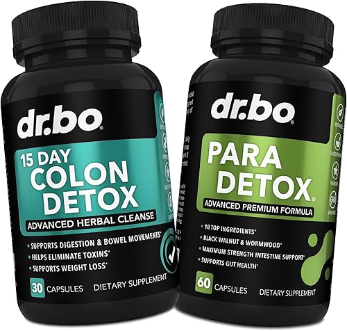 Limpiador de colon desintoxicante y suplemento intestinal - Pastillas de limpieza de colon de 15 días con probióticos, ajenjo, nogal negro,