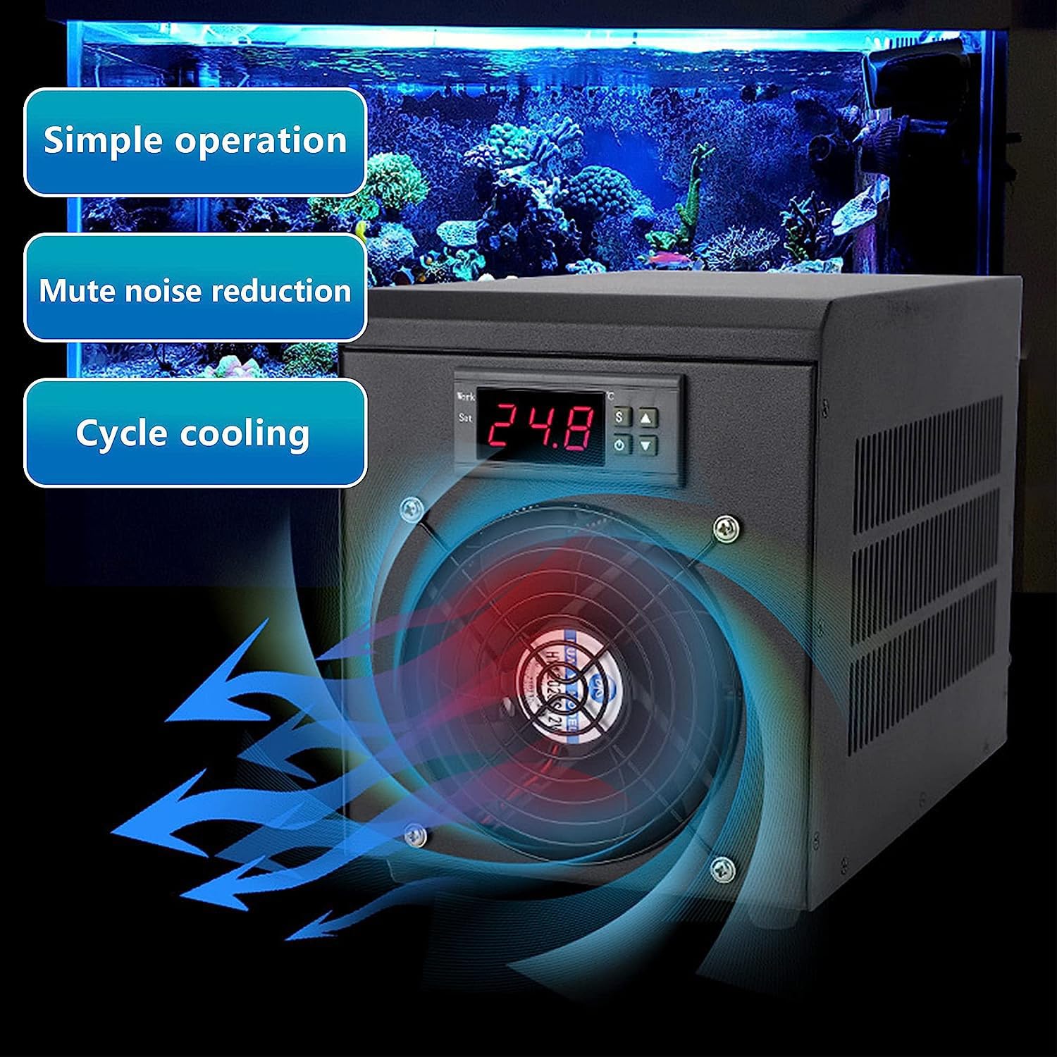 Aquarium-Kühler, Wasserkühler, elektronisches Aquarium, digitales Aquarium, Kühlgerät für Fischtanks, einfache Temperatureinstellung mit Pumpe und Rohr für Hydrokultur, Unkraut, Korallen