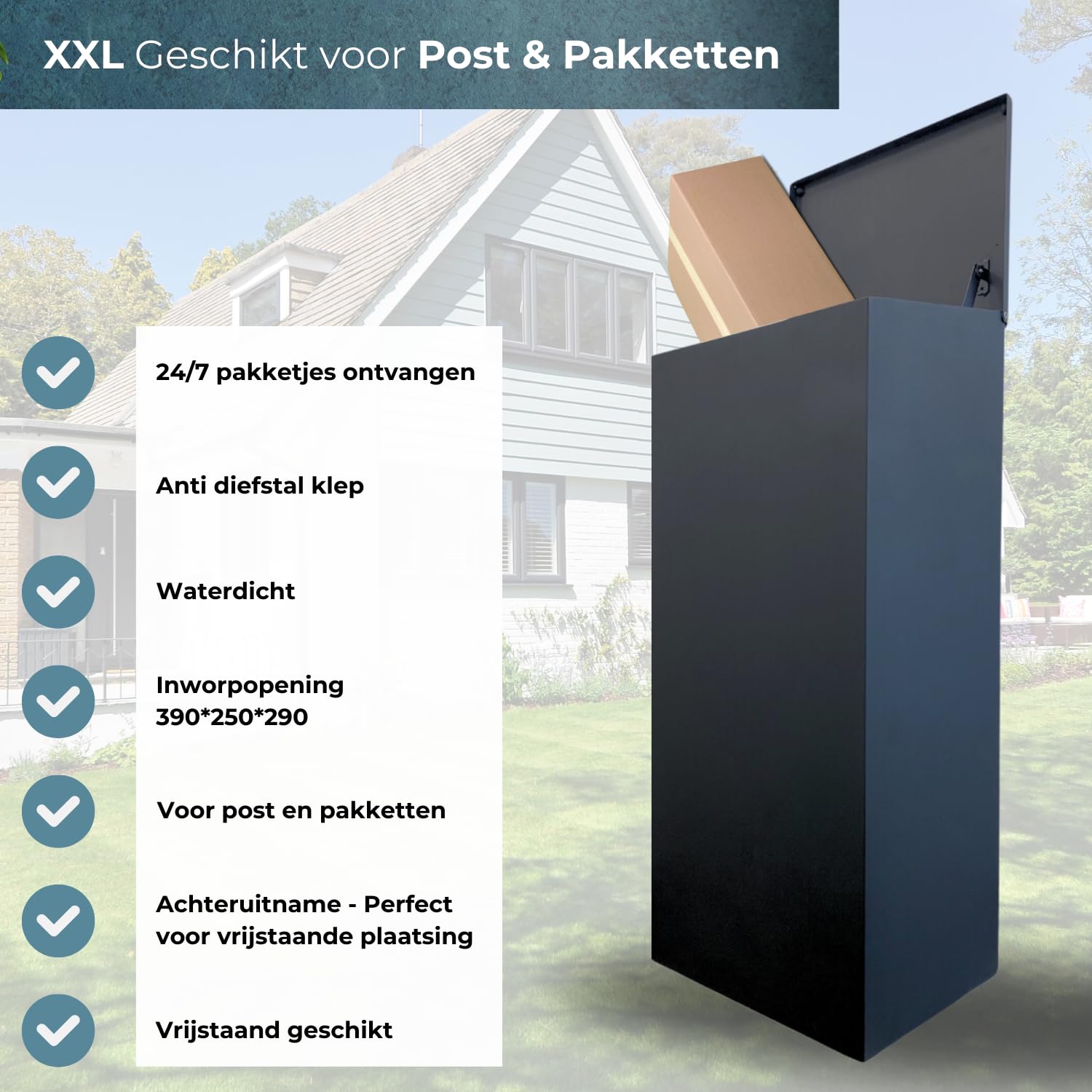Paketkasten mit Autonomie - KOSTENLOSES Aufkleber - PakketPanda - XXL - Paketkasten - Hintertür - Rückseitiger Abholbereich