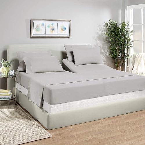 Miniatura 2 de Sleepwell Juego de sábanas Flex King de 4 piezas, juego de sábanas de media división para camas ajustables, sábanas 100% algodón divididas tamaño