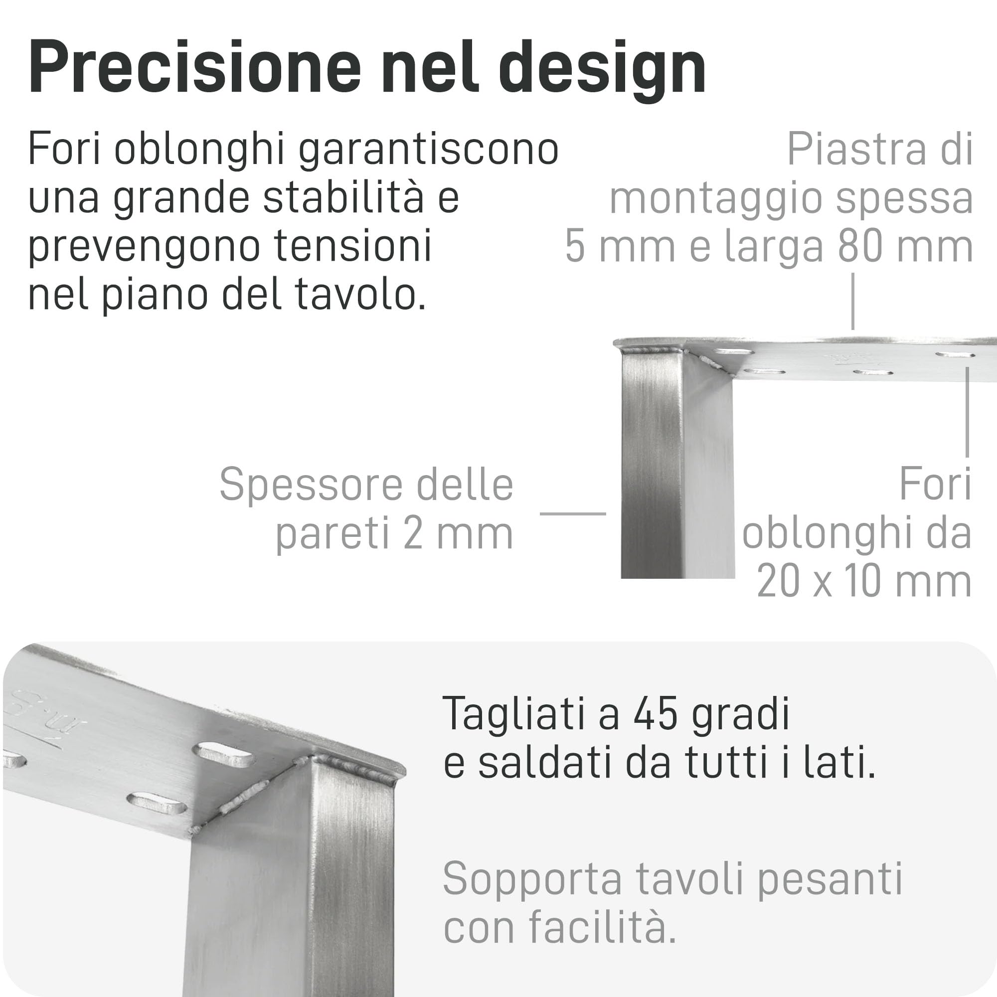 Natural Goods Berlin 2x Gambe per Tavolo RETTANGOLO Acciaio Inossidabile | Montaggio Semplice | Piedi per Mobili in Metallo | Ideali per Tavolo da Pranzo, Scrivania, Tavolino, Panca | 90x72 cm