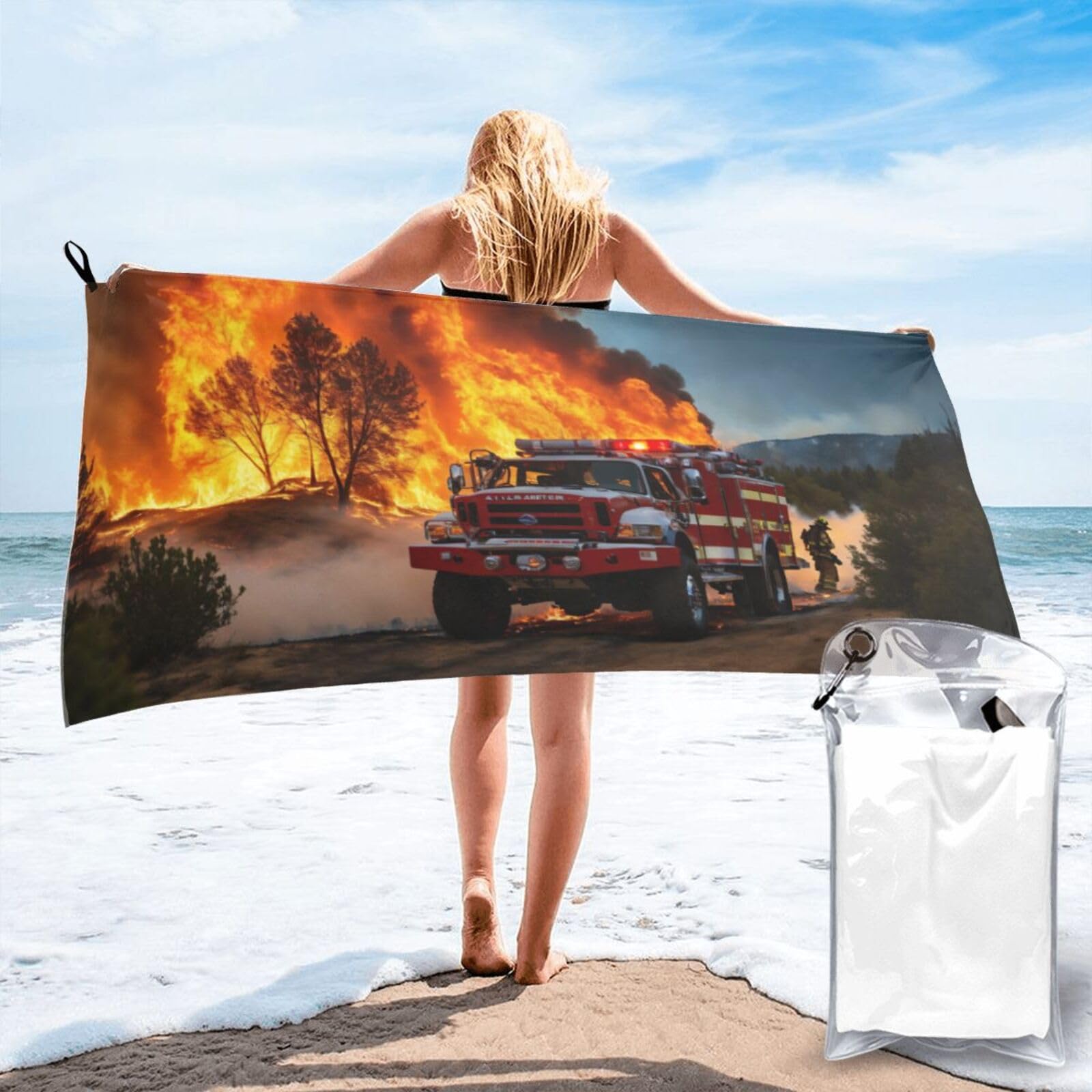 JBJGKHLP Firefighter Fireman Flame Print Quick Dry Portable Towel For Beach Camping Hiking Yoga Fitness Outdoor Adventures