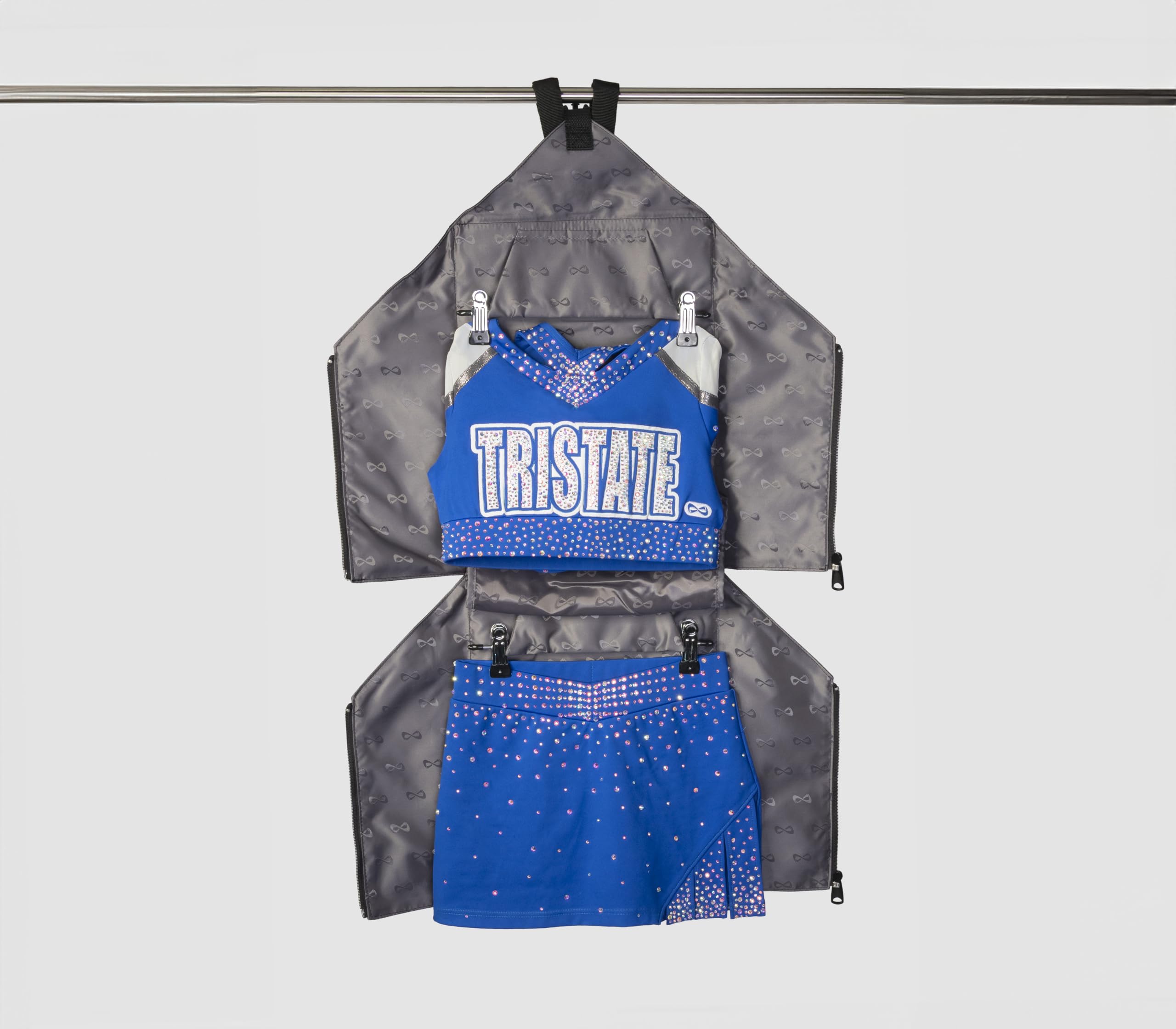 Nfinity Schwarze glitzernde Uniformer: Cheer Uniform Organizer-Tasche, leichte Aufbewahrung, reisebereit mit Reißverschluss, wasserabweisend