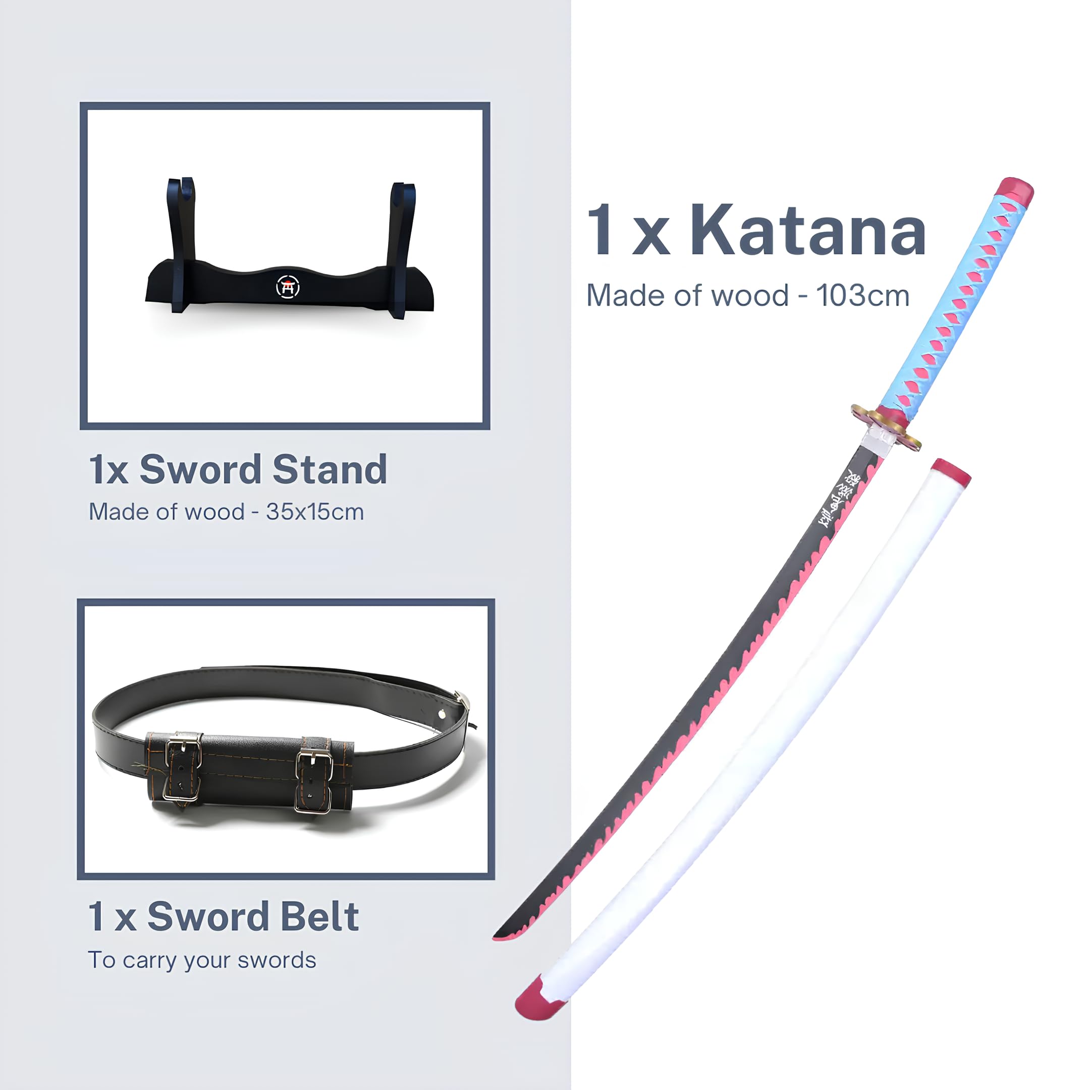 Hashiman - Katana Demon Réplique Manga Sabre Support Epée Bois Ceinture - Catana Japonais Cosplay Décoration Jouet Enfant Adulte - Jeu Déguisement Deco Ninja (Mitsuri Kanroji