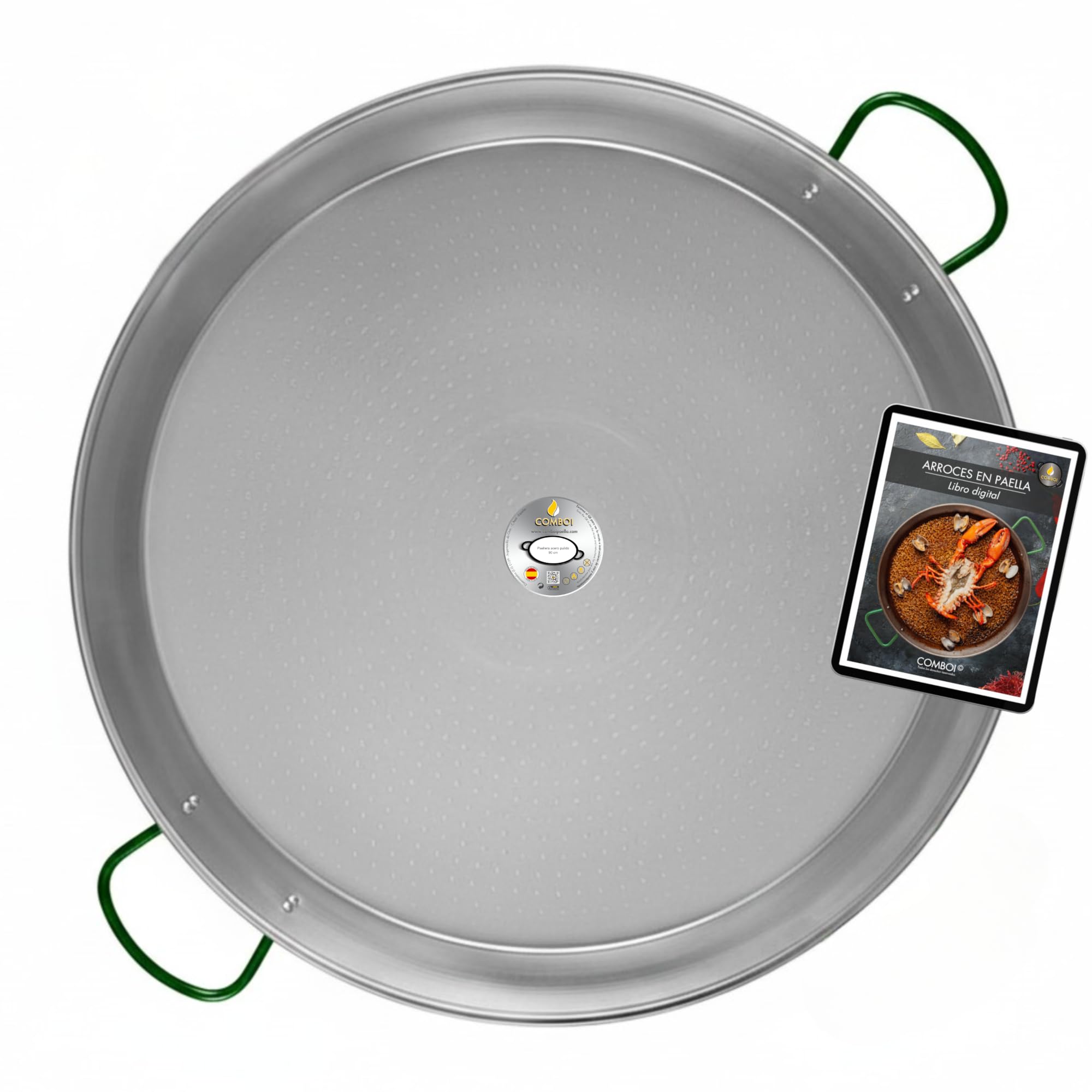 COMBOI - Padella per paella da 60 cm in acciaio lucidato, con ricette e istruzioni di conservazione, prodotta in Spagna. (60 cm)