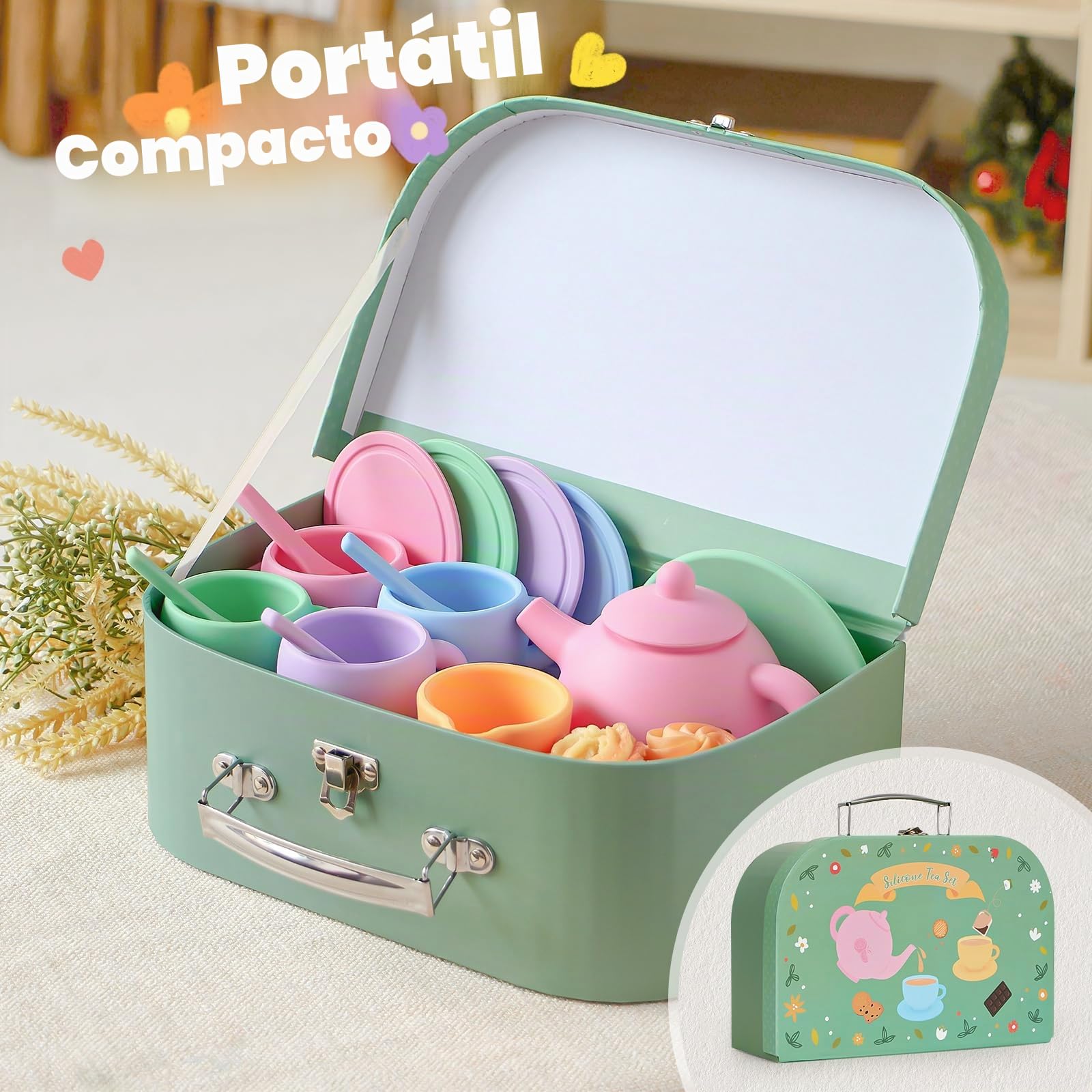 G.C Juego de Té Juguetes Infantil Niña 3 4 5 6 Años, Accesorios Cocina Juguetes con Postre Galletas Tetera Maleta Portátil, tee Party Juego de rol Regalo para Niños Niñas 3 4 5 6 Años