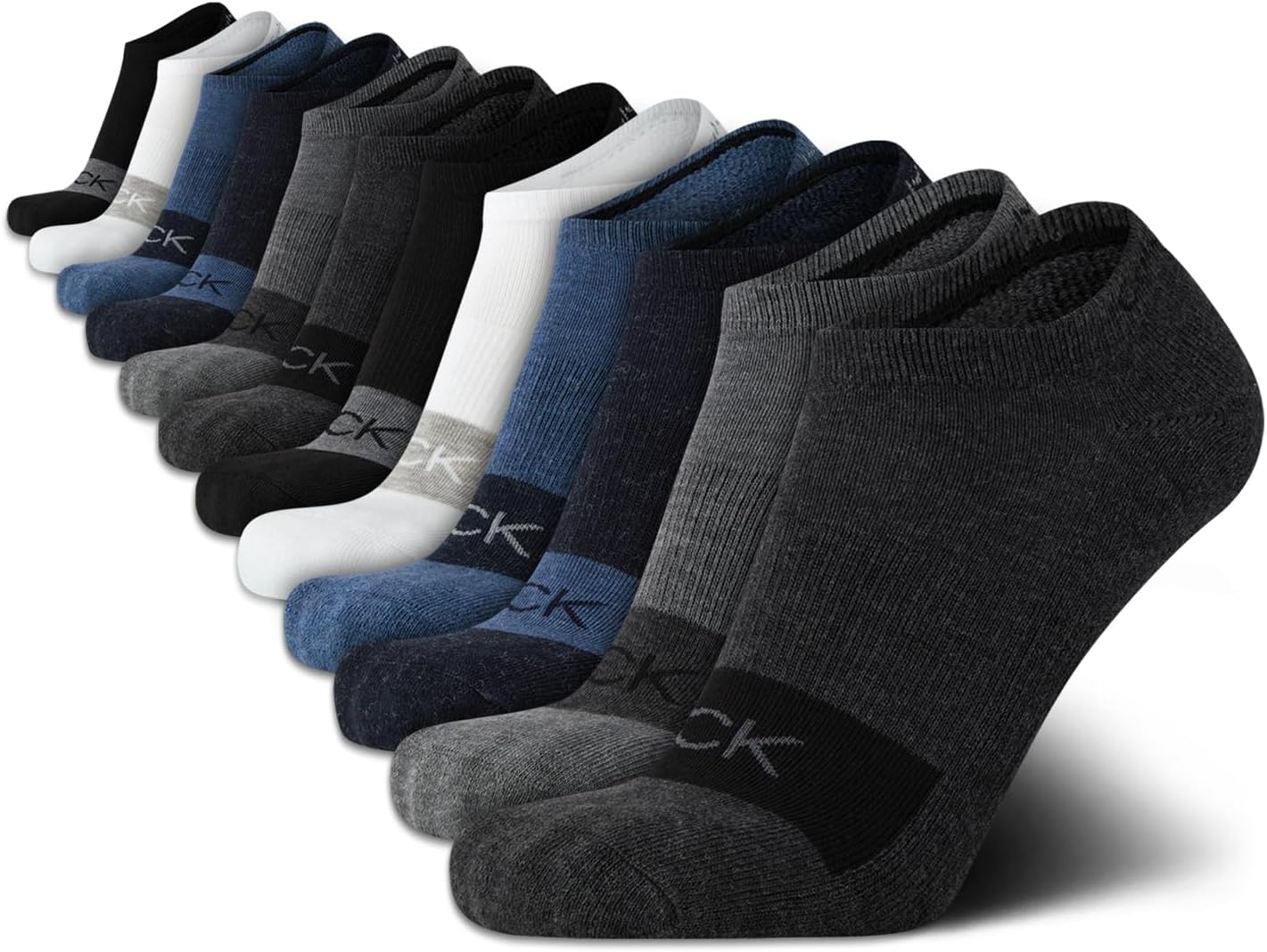 Calvin Klein Mens No Show Socks - 12 Pack Lightweight Breathable Cushioned Athletic Low Cut Socks for Men