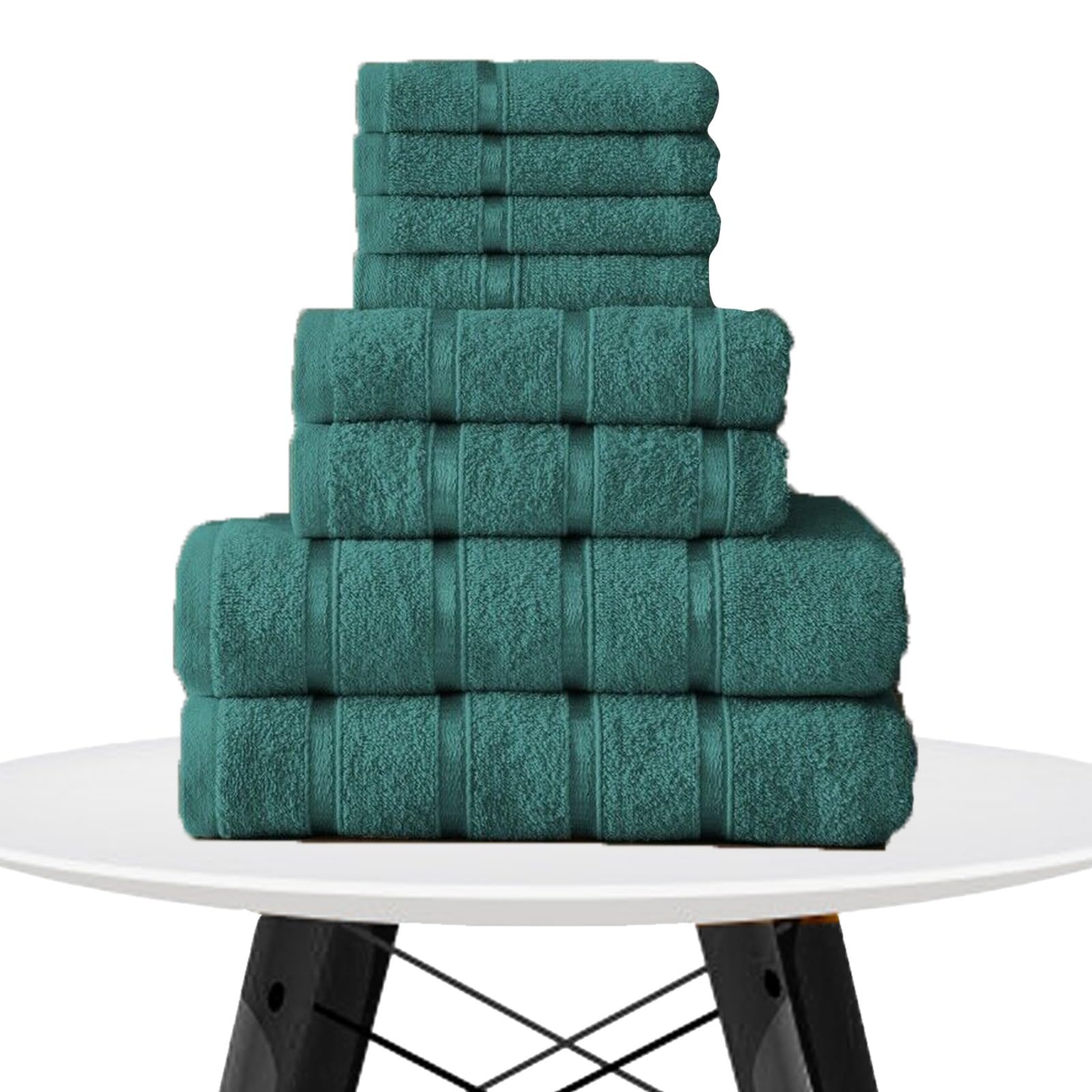 FAIRWAYUK Lot De 8 Serviettes Salle De Bain 100% Coton Égyptien Ultra Douces - 4 Visage, 2 Essuie-Mains, 2 Serviettes Bain - Bleu Canard