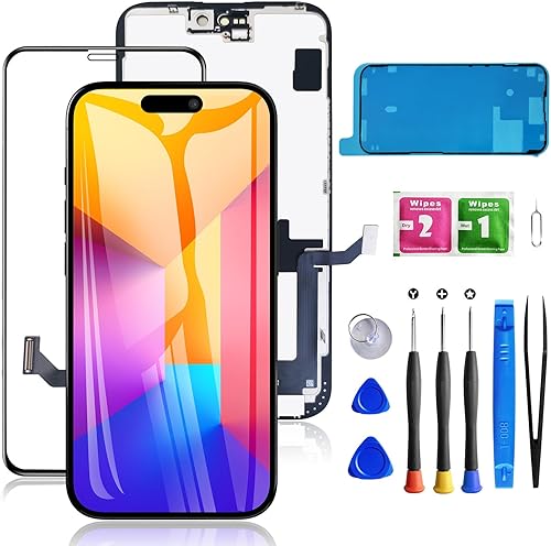 para iPhone 15 Plus Reemplazo de pantalla de 6.7 pulgadas, ensamblaje frontal de pantalla táctil LCD digitalizador 3D con sello