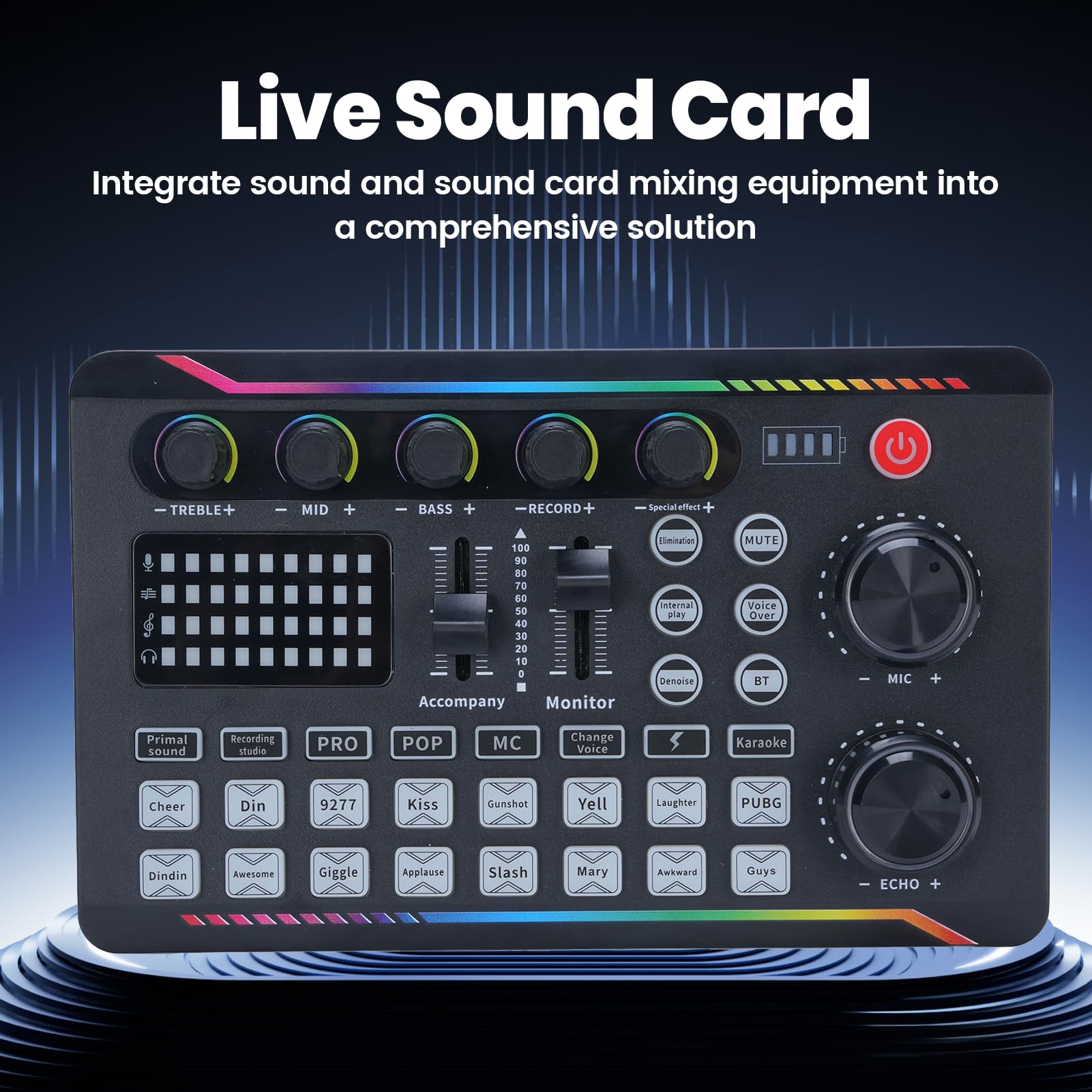 Scheda Audio Live Mixer con Effetti DJ, Cambiavoce e 16 Effetti Sonori per Karaoke, Streaming, Podcast, Registrazione, Gaming, Studio