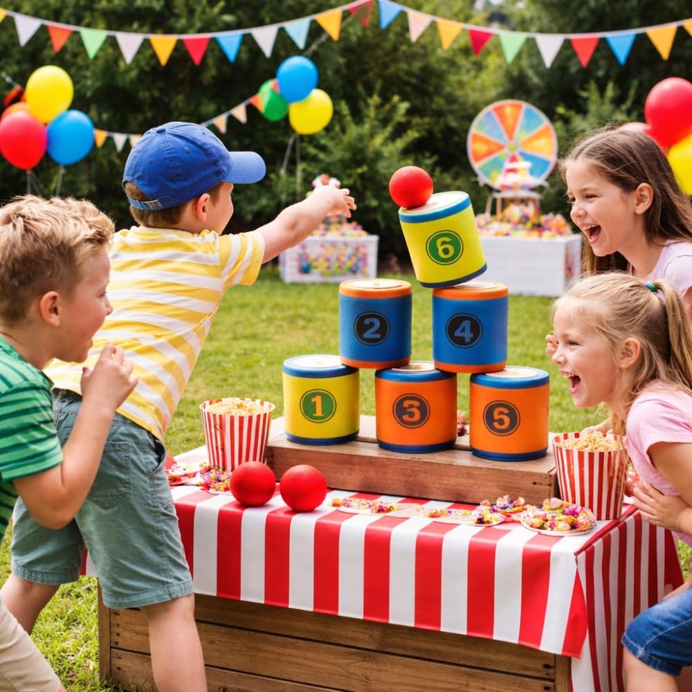 SHOP-STORY Jeu de Chamboule Tout en Mousse, Jeu d'Adresse avec Balles et Cibles Souples, pour Enfants Dès 6 Ans, Intérieur et Extérieur