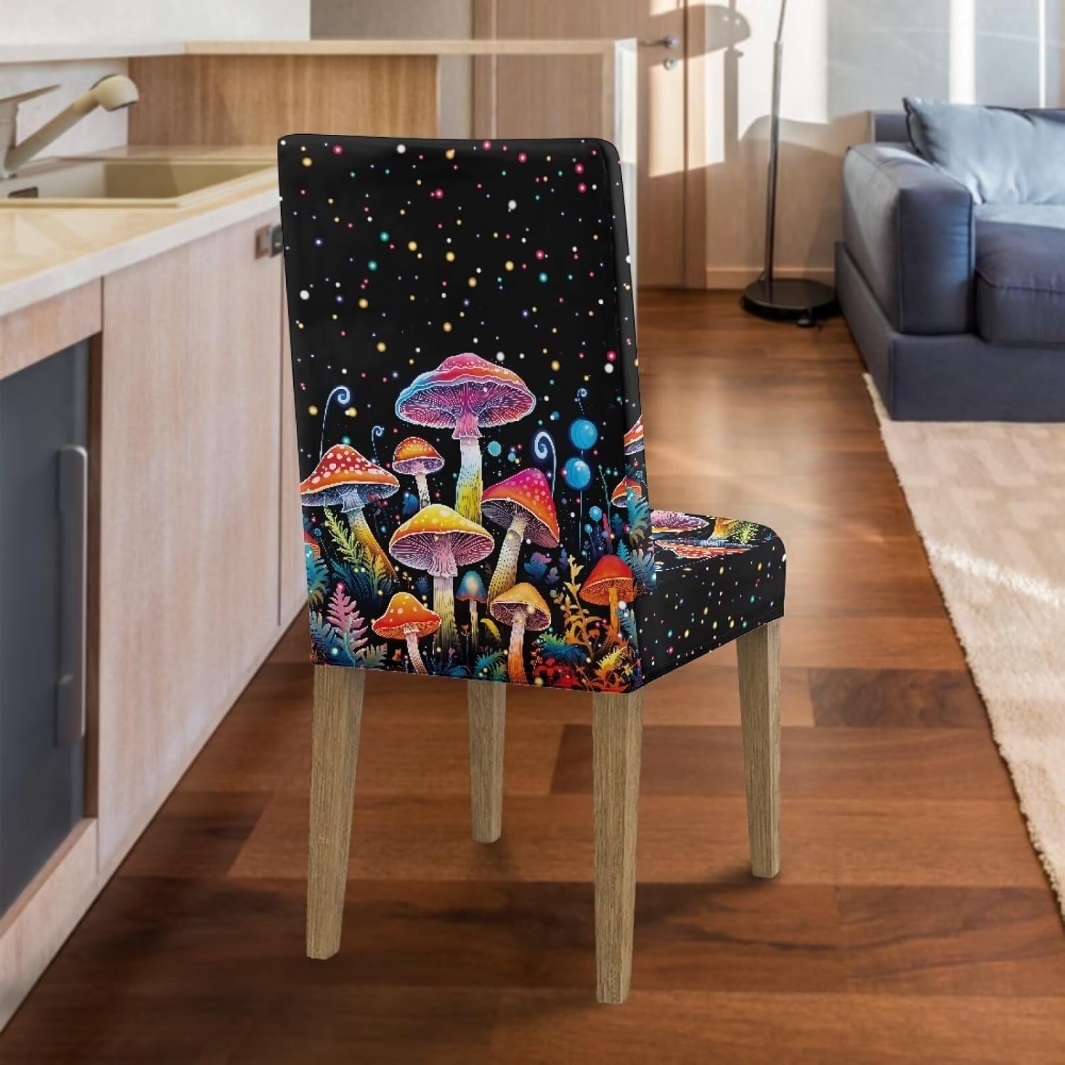 Wanyint Stretchable Dining Chair Covers 4-Pack, Machine Washable Universal Fit Chair Slipcovers, Polyester Spandex Furniture Protector for Home and Kitchen Decor, Mushroom Galaxy